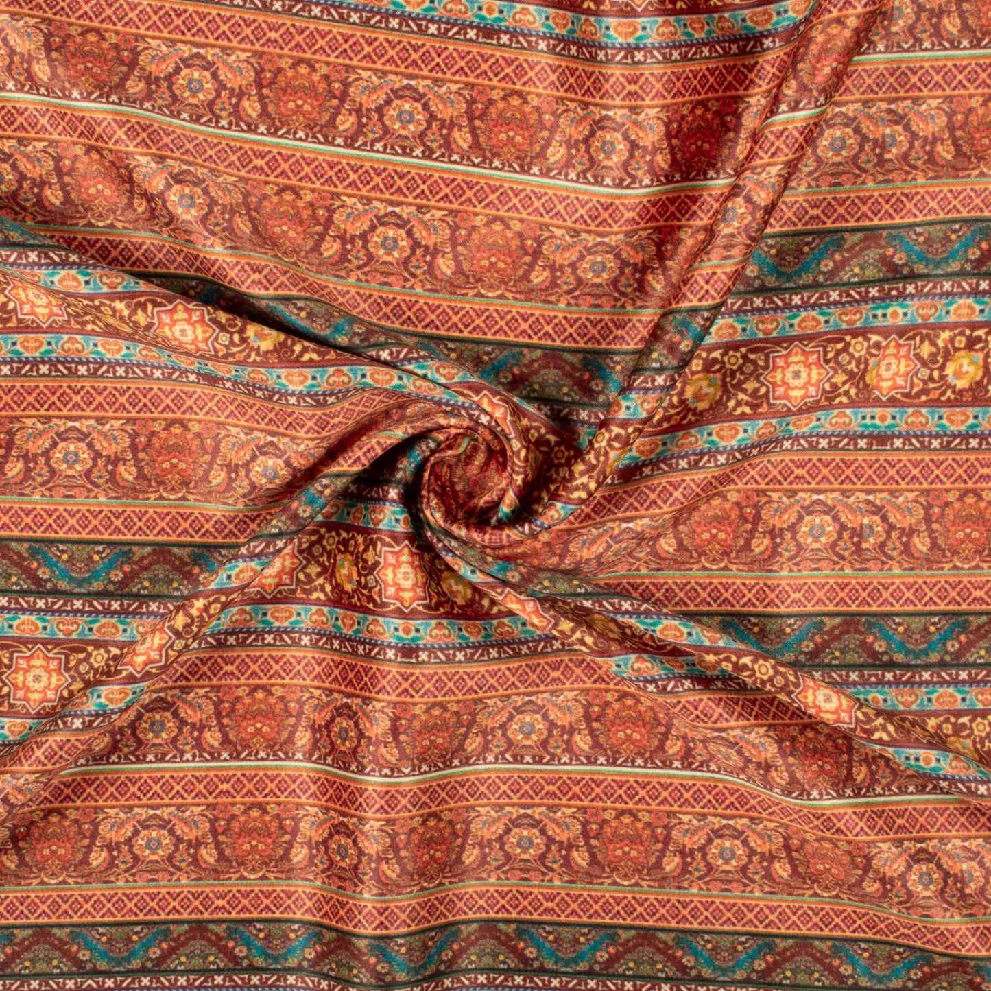 Crimson Red And Teal Green Stripes Pattern Digital Print Lush Satin Fabric