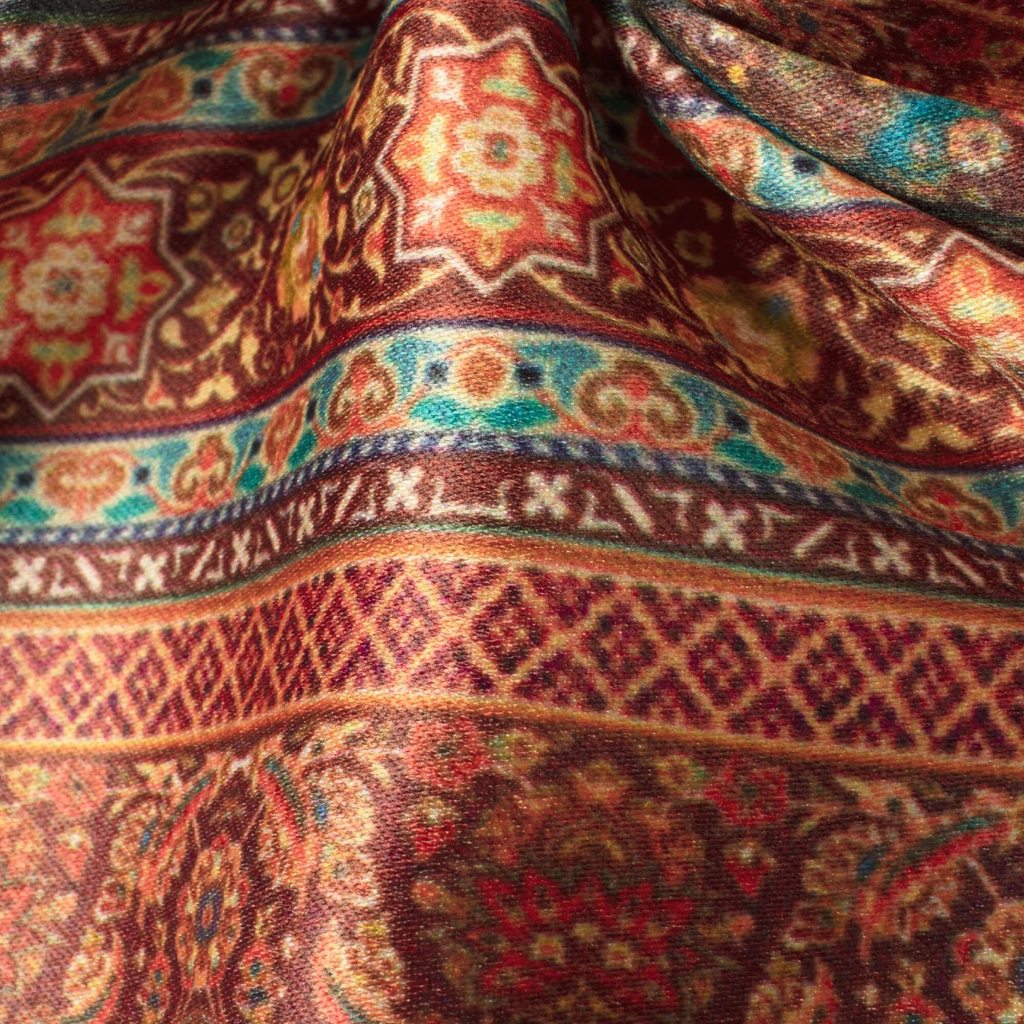 Crimson Red And Teal Green Stripes Pattern Digital Print Lush Satin Fabric