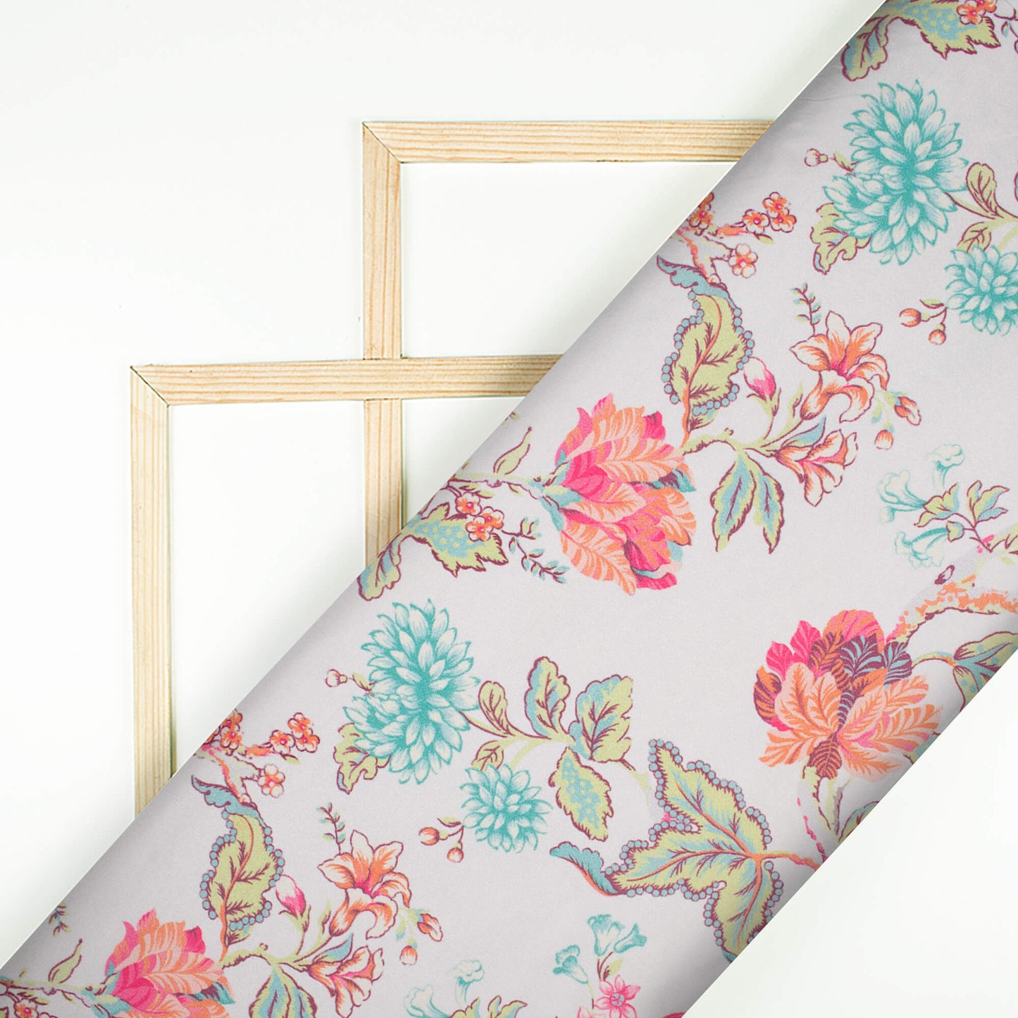 Premium White And Taffy Pink Floral Pattern Digital Print Lush Satin Fabric