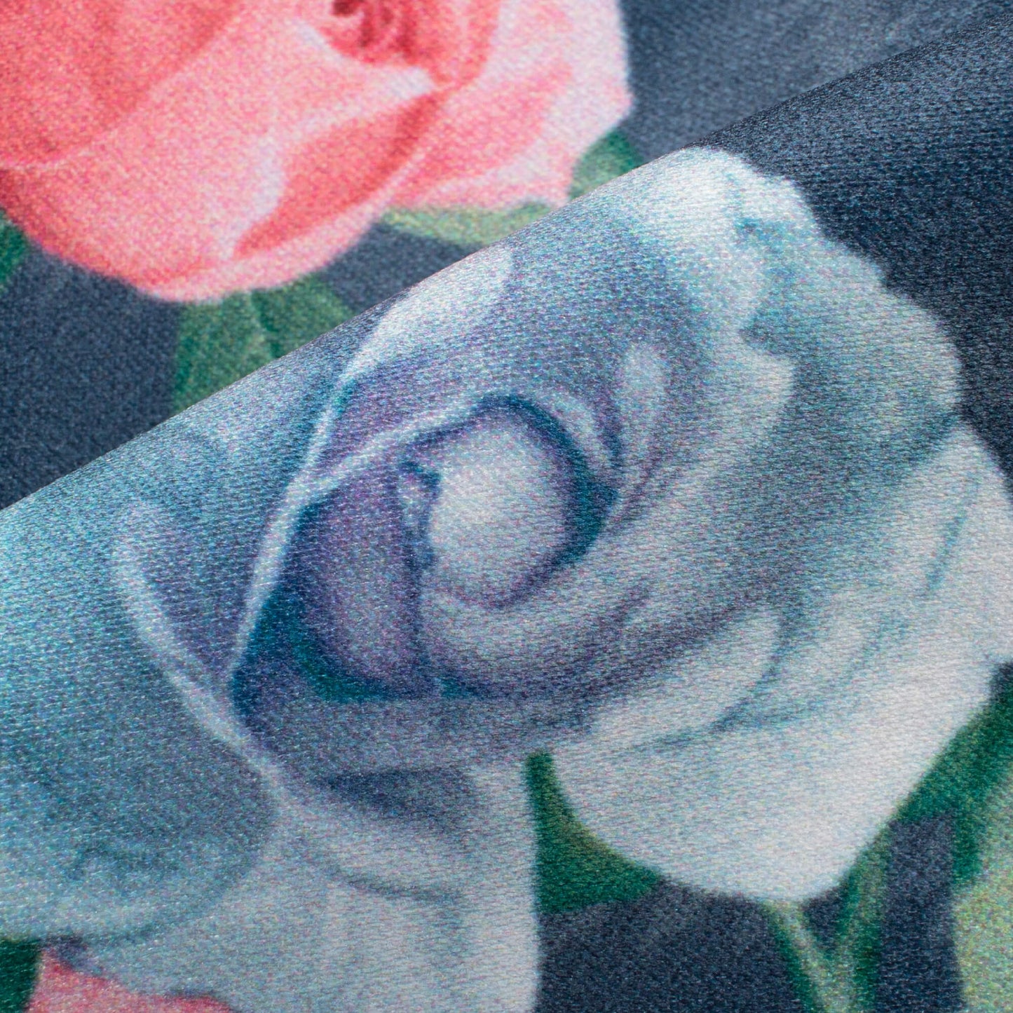 Prussian Blue And Rose Pink Floral Pattern Digital Print Lush Satin Fabric