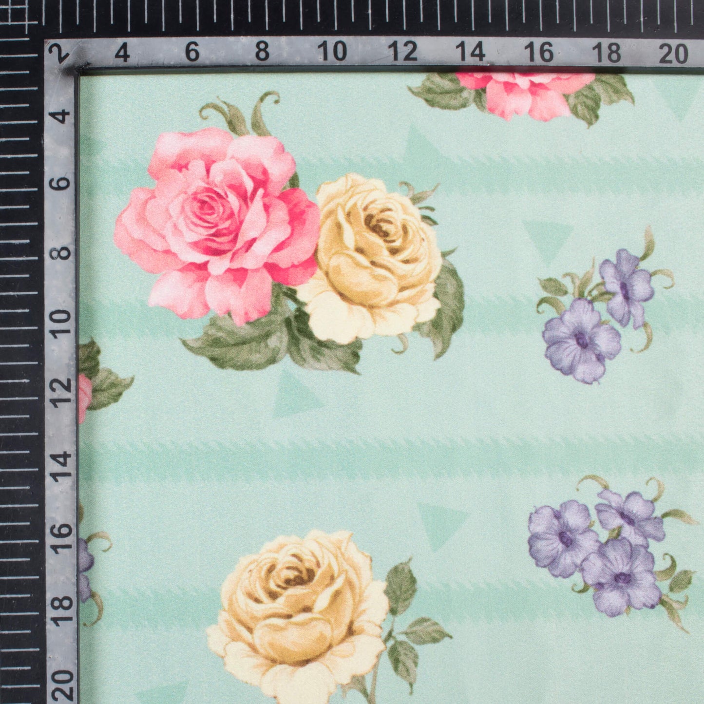 Mint Green And Rose Pink Floral Pattern Digital Print Lush Satin Fabric