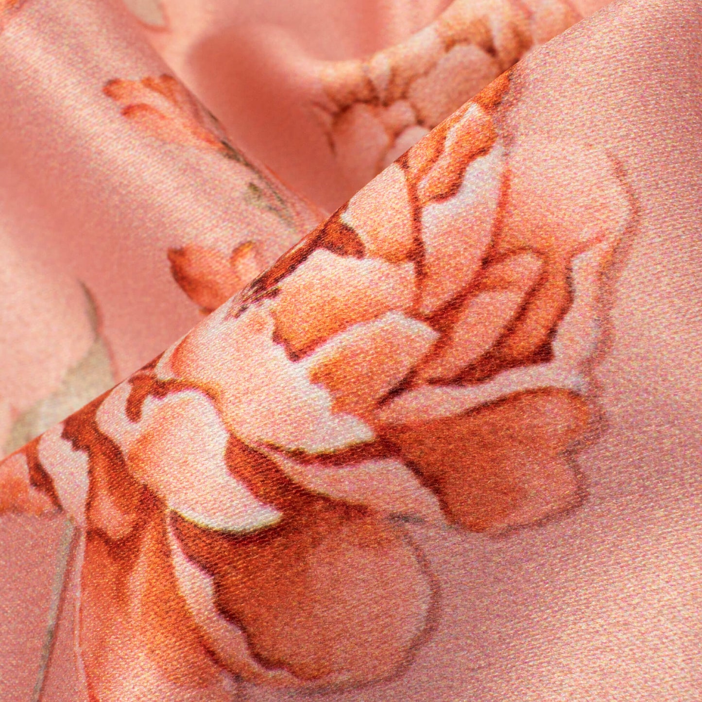 Flamingo Pink And Green Floral Pattern Digital Print Lush Satin Fabric