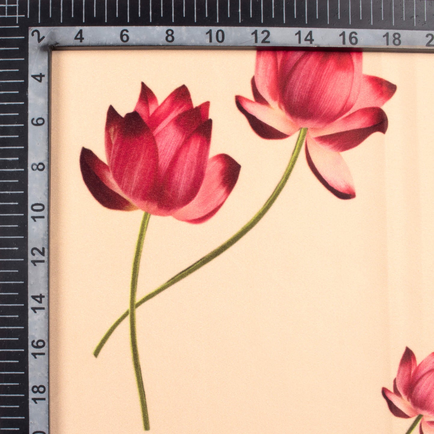 Ivory Cream And Lotus Pink Floral Pattern Digital Print Lush Satin Fabric