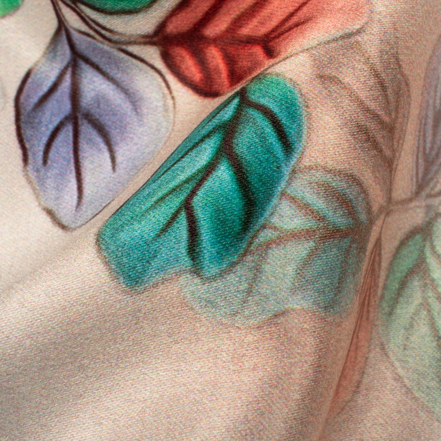 Squash Orange And Kelly Green Leaf Pattern Digital Print Lush Satin Fabric