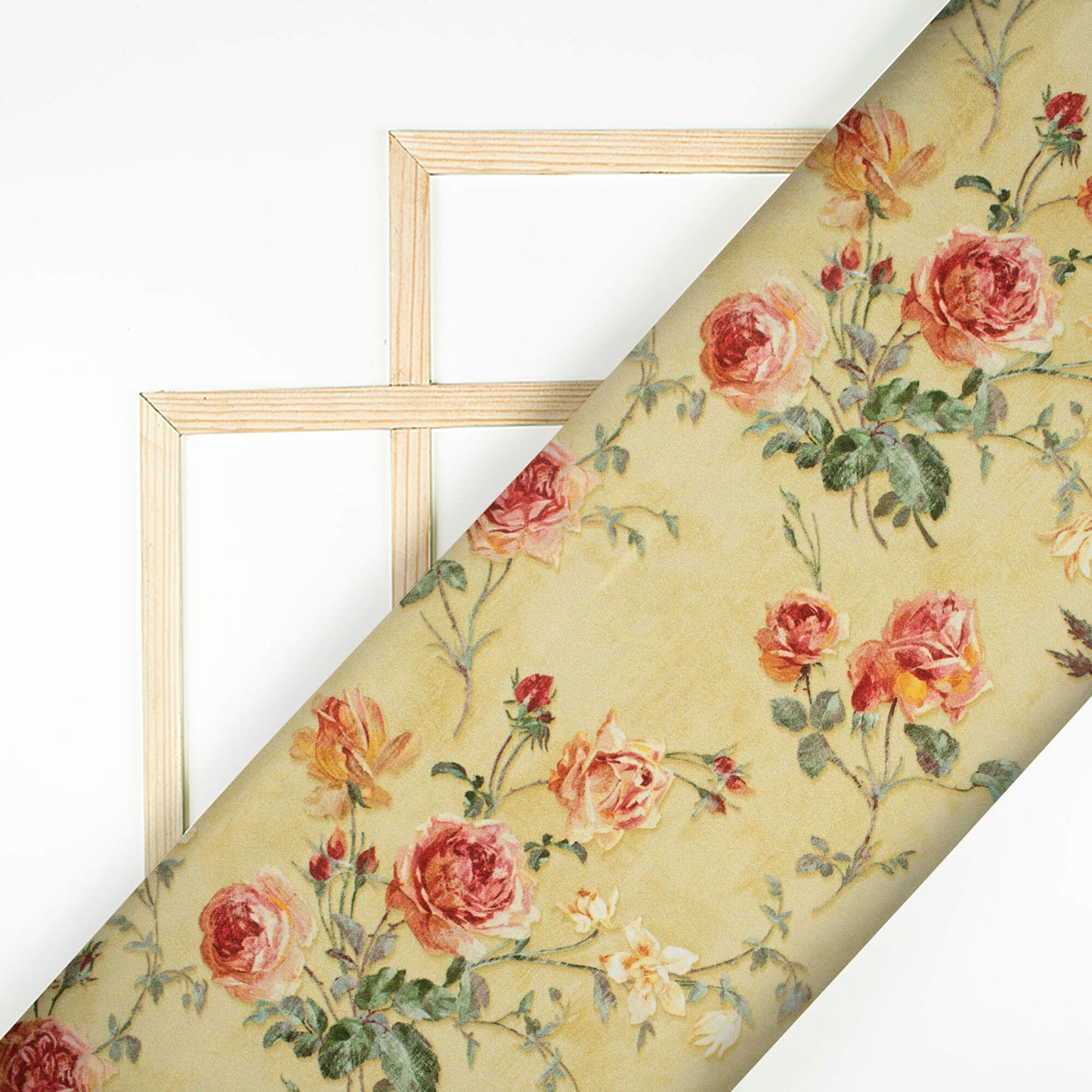 Elaichi Green And Pink Floral Pattern Digital Print Lush Satin Fabric