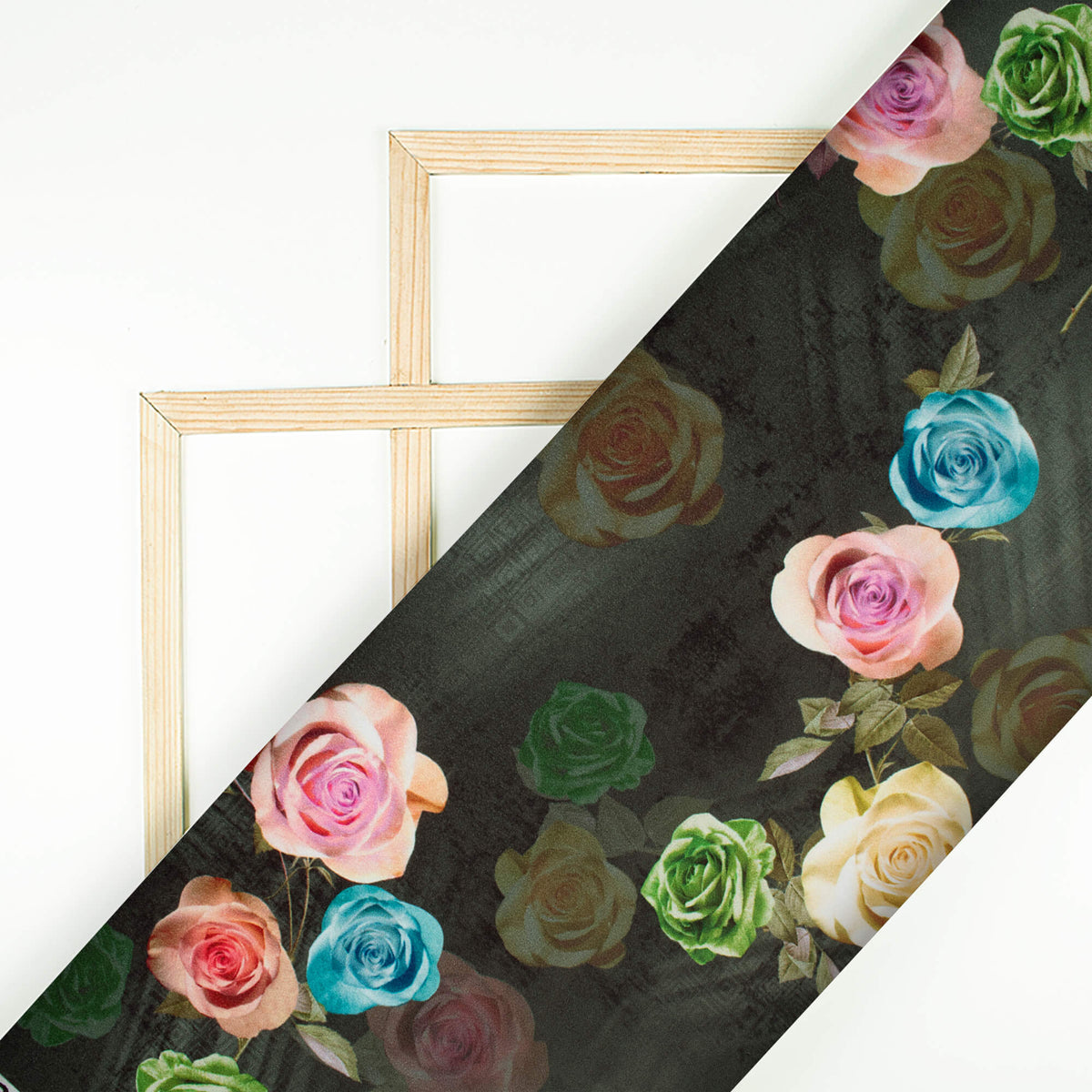 Charcoal Grey And Banana Yellow Floral Pattern Digital Print Lush Satin Fabric