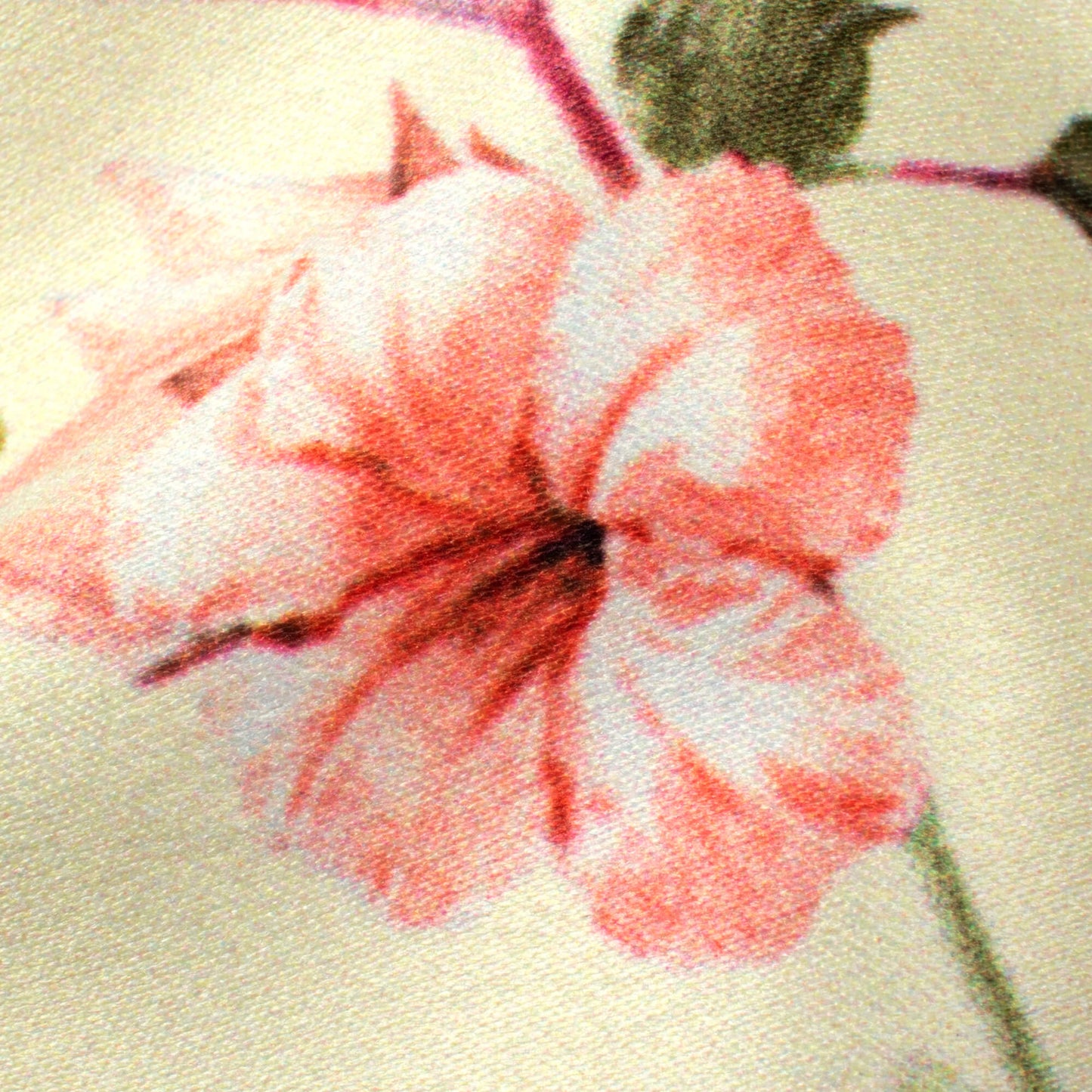 Pale Yellow And Pale Pink Floral Pattern Digital Print Lush Satin Fabric