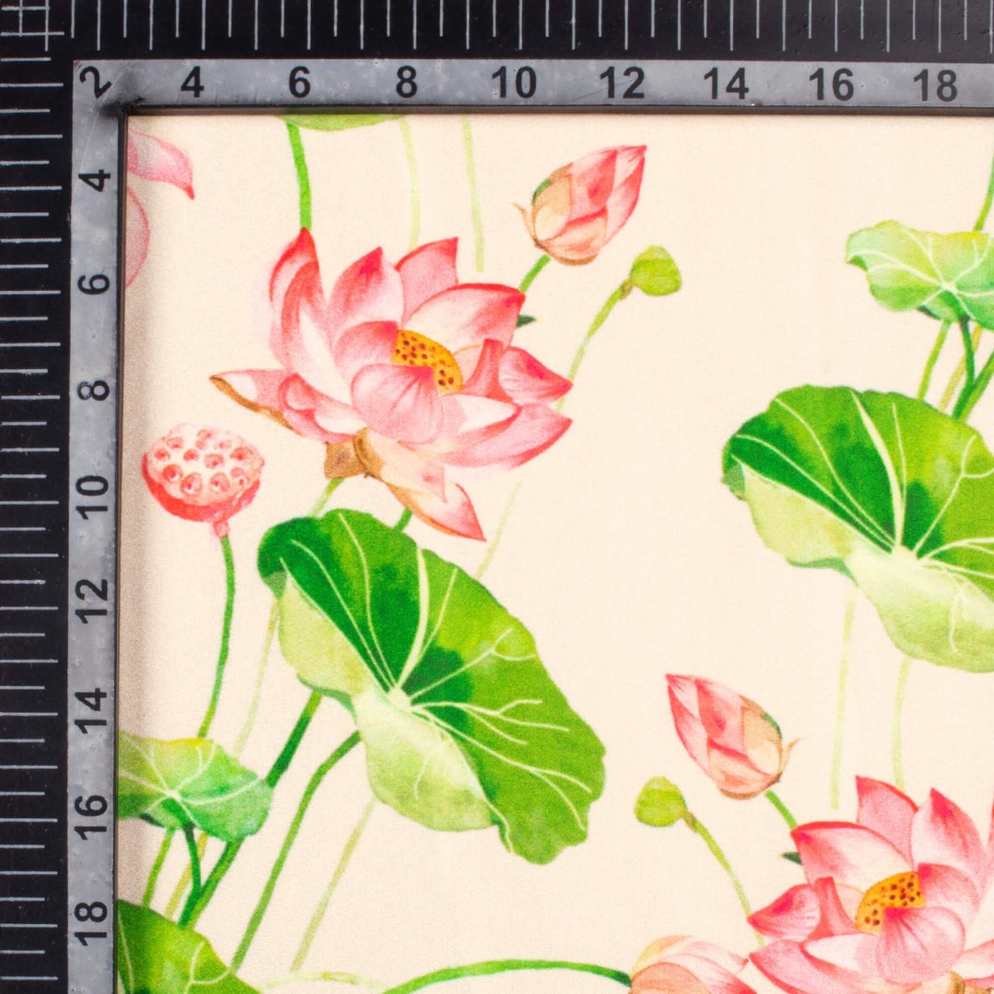 Lotus Pink And Kelly Green Floral Pattern Digital Print Lush Satin Fabric