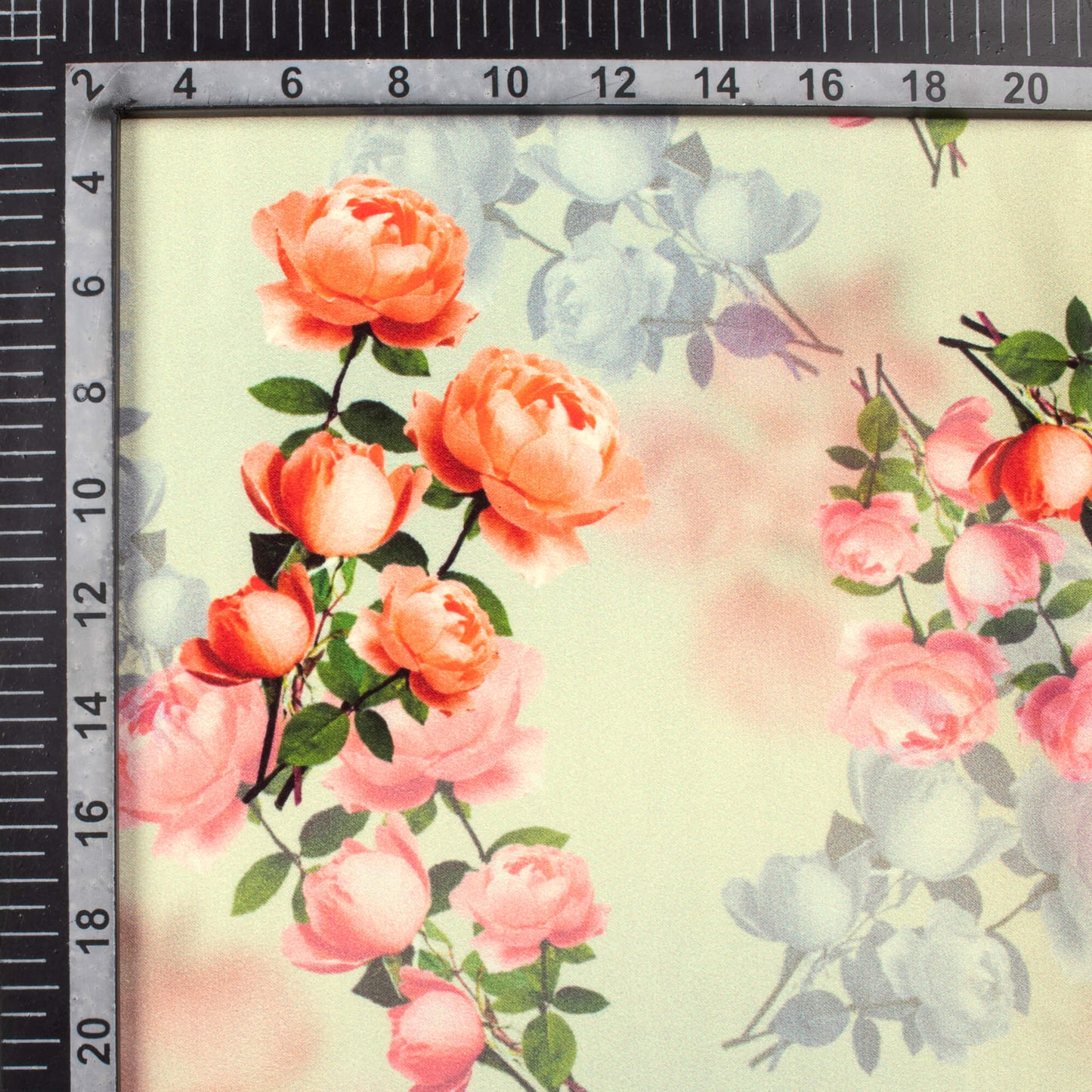 Cream And Rose Pink Floral Pattern Digital Print Lush Satin Fabric