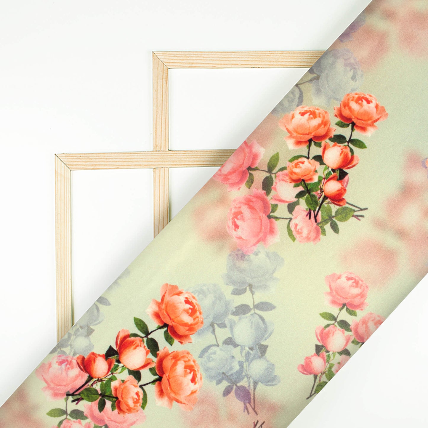 Cream And Rose Pink Floral Pattern Digital Print Lush Satin Fabric