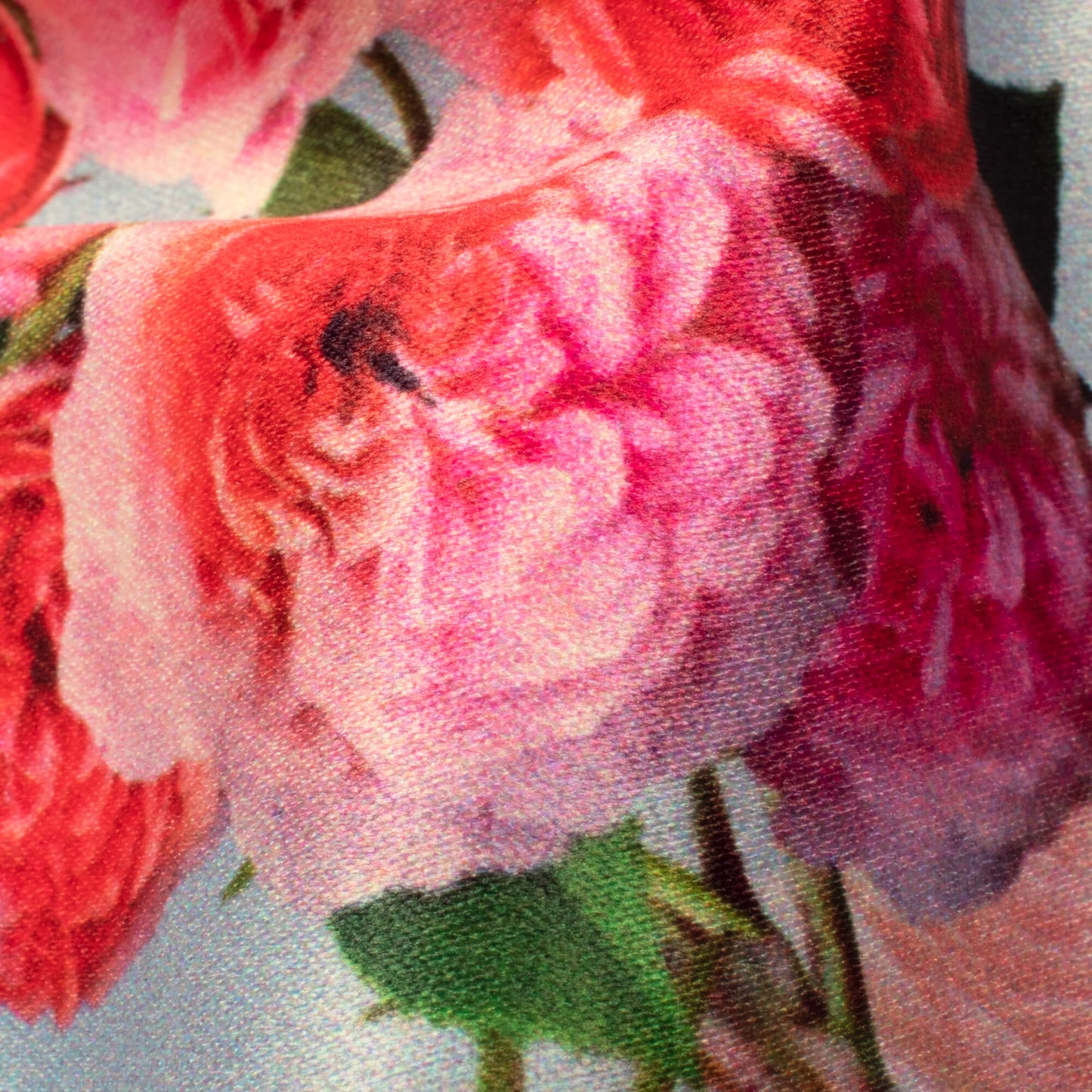 French Rose Pink And Grey Floral Pattern Digital Print Lush Satin Fabric