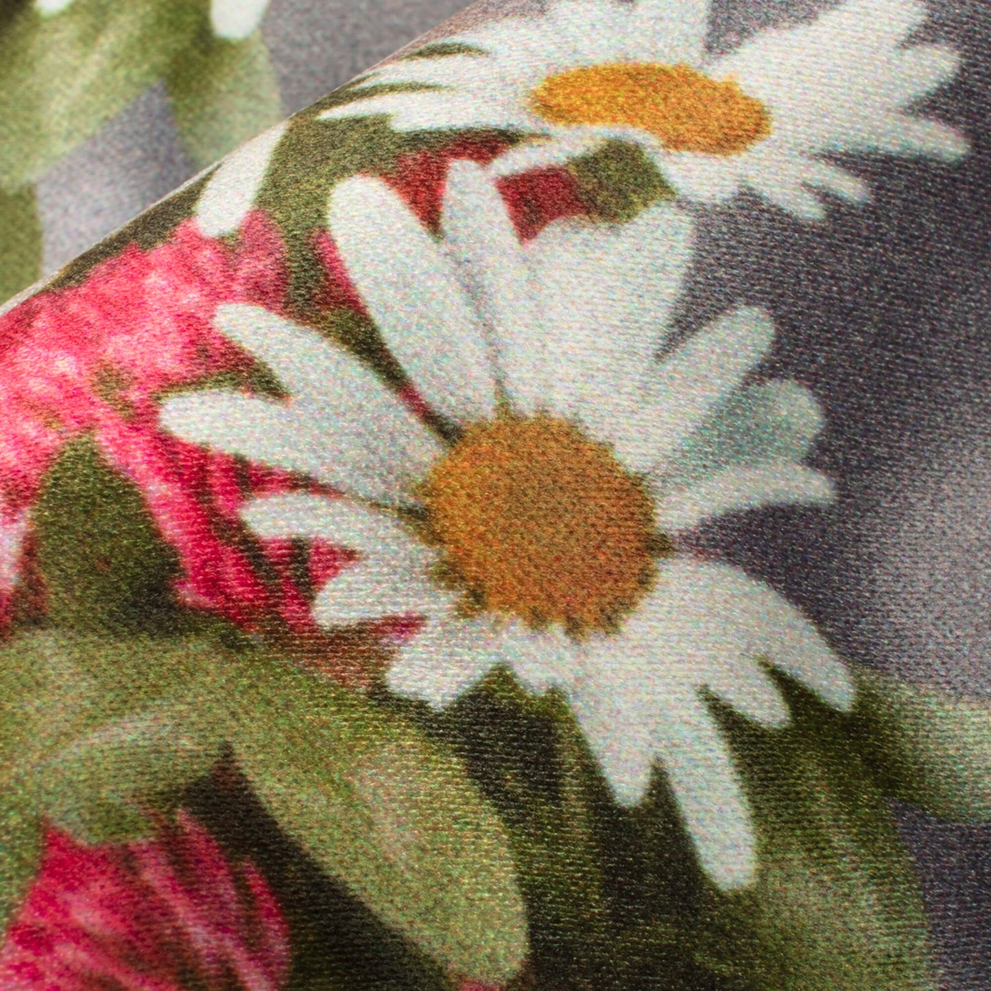Shark Grey And Off White Floral Pattern Digital Print Lush Satin Fabric