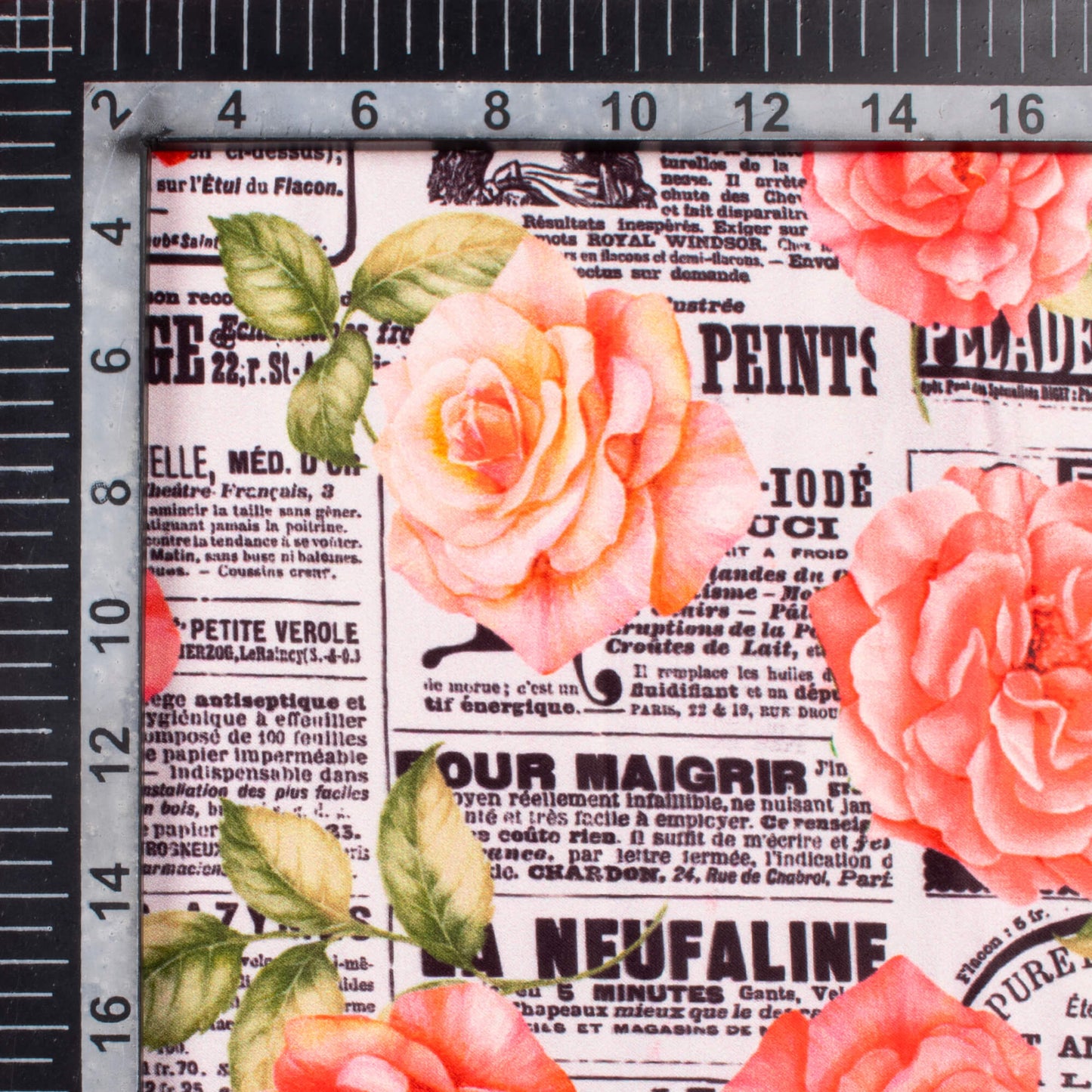 Black And Pink Newspaper Pattern Digital Print Lush Satin Fabric