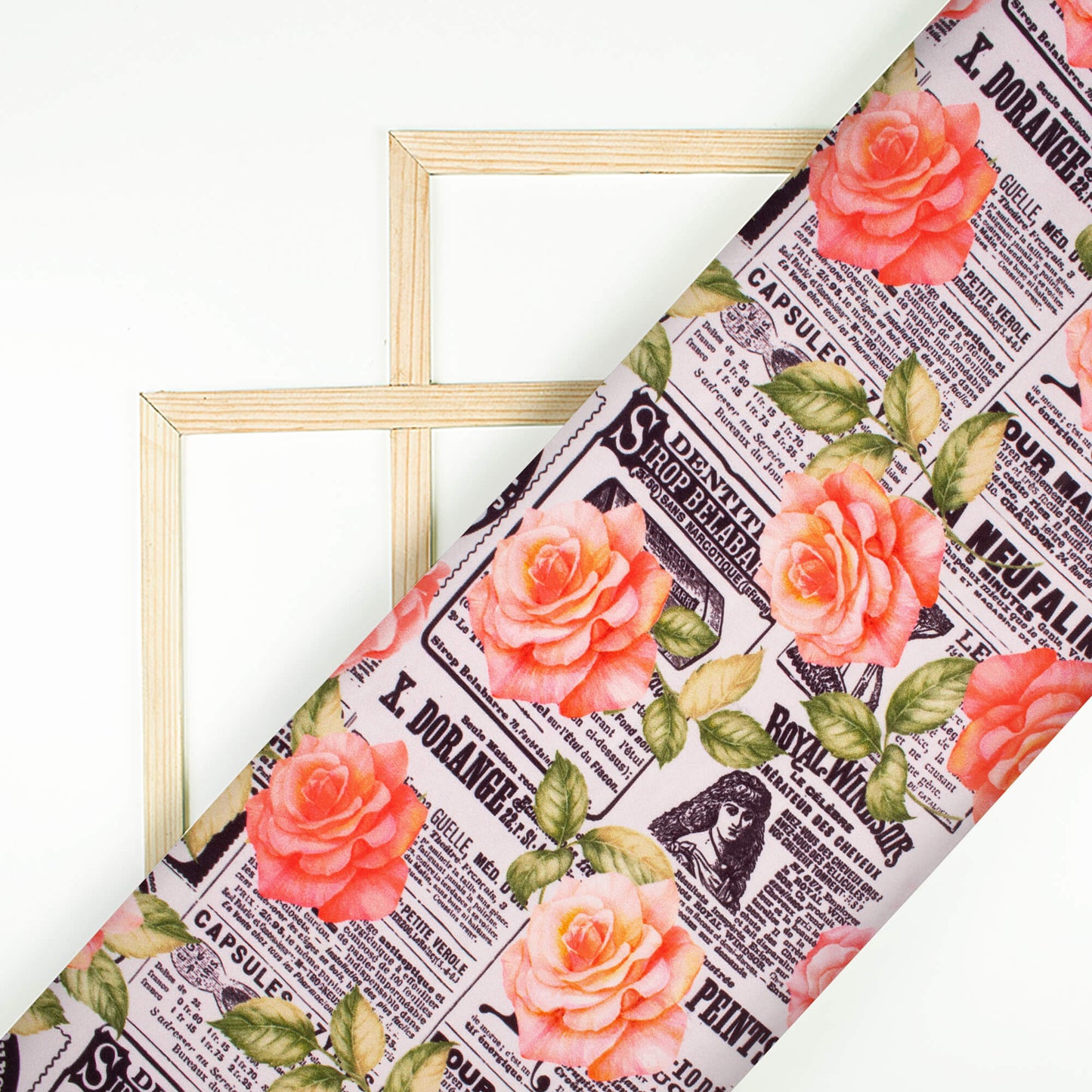 Black And Pink Newspaper Pattern Digital Print Lush Satin Fabric