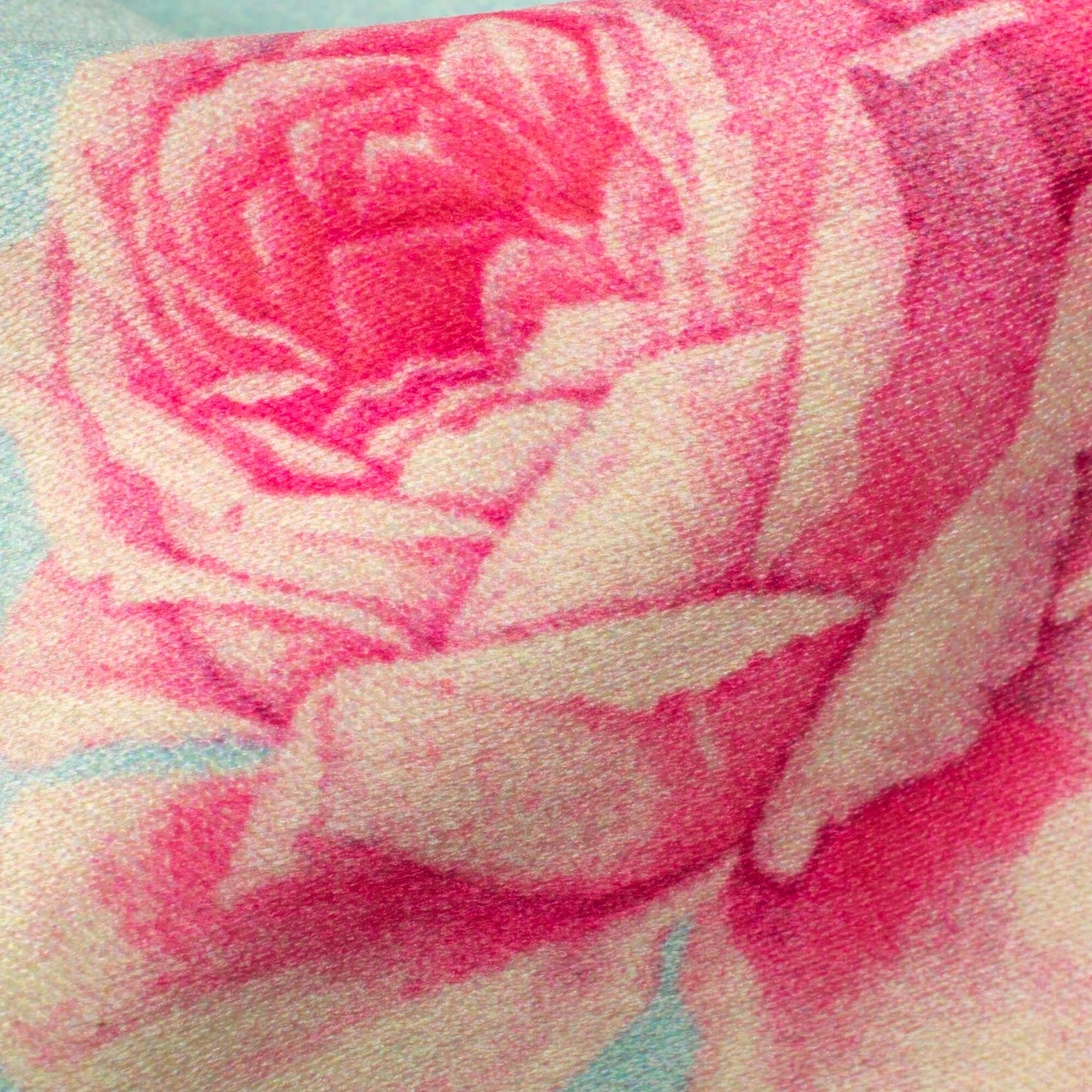 Arctic Blue And Taffy Pink Floral Pattern Digital Print Lush Satin Fabric