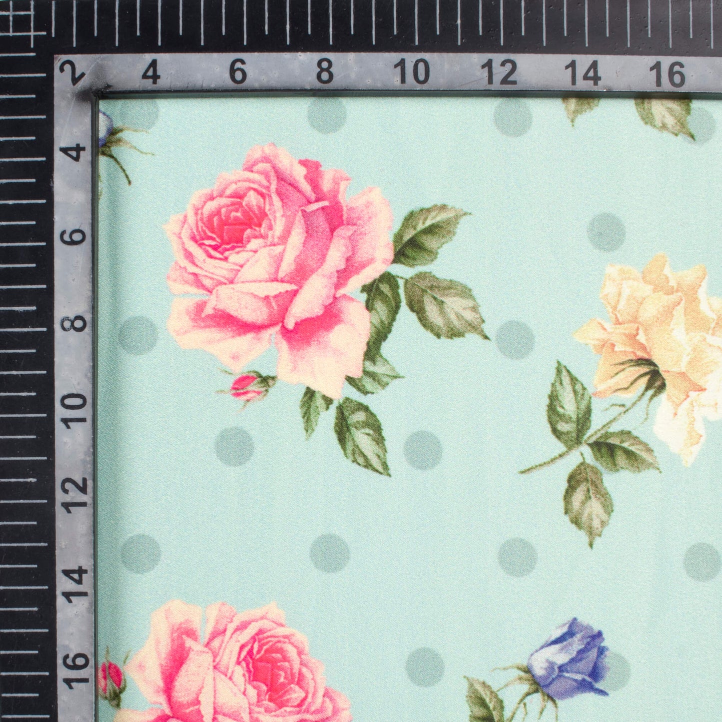 Arctic Blue And Taffy Pink Floral Pattern Digital Print Lush Satin Fabric