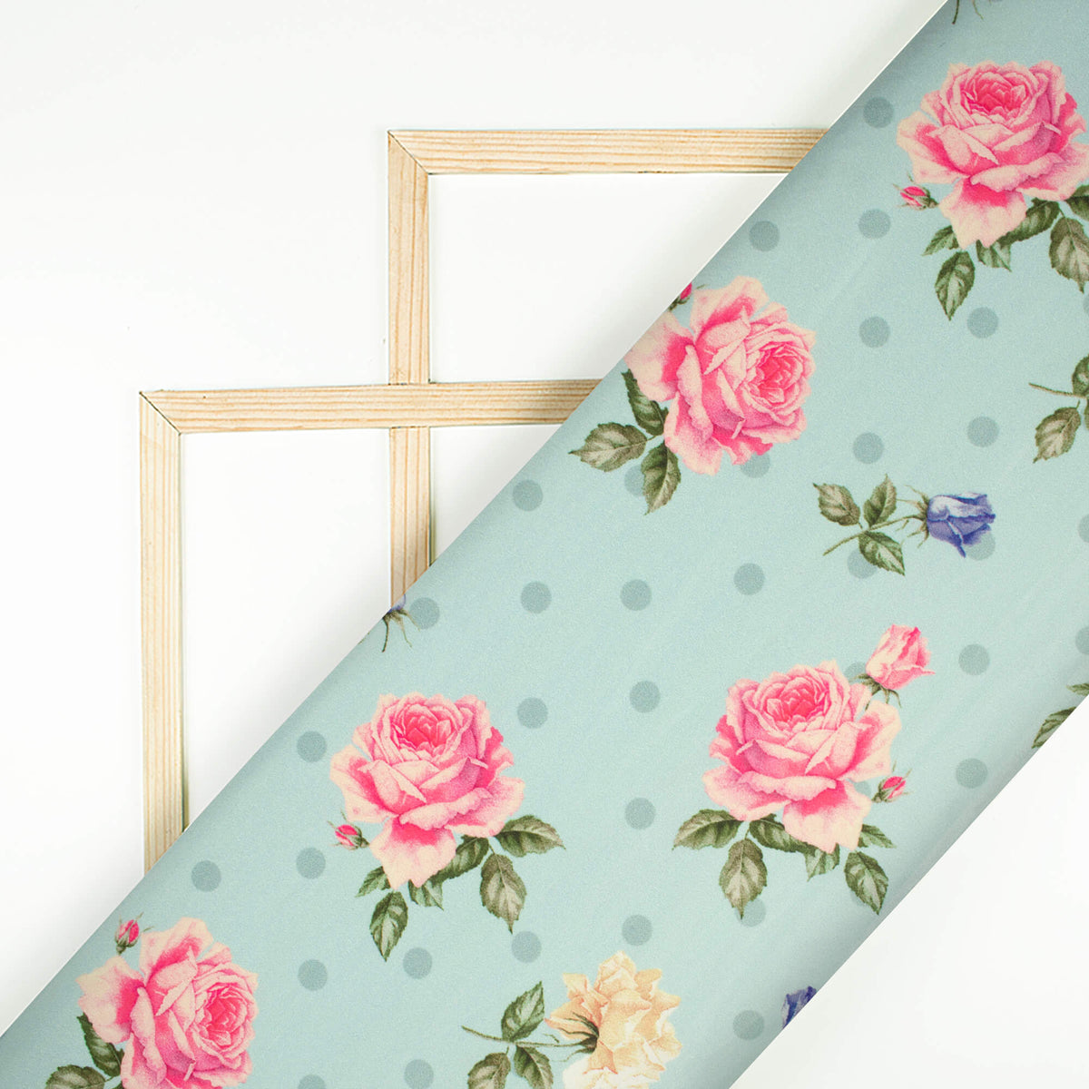 Arctic Blue And Taffy Pink Floral Pattern Digital Print Lush Satin Fabric