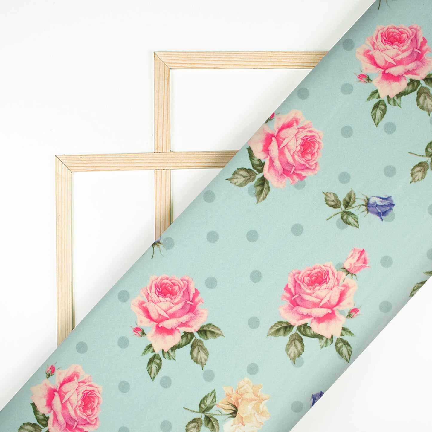 Arctic Blue And Taffy Pink Floral Pattern Digital Print Lush Satin Fabric