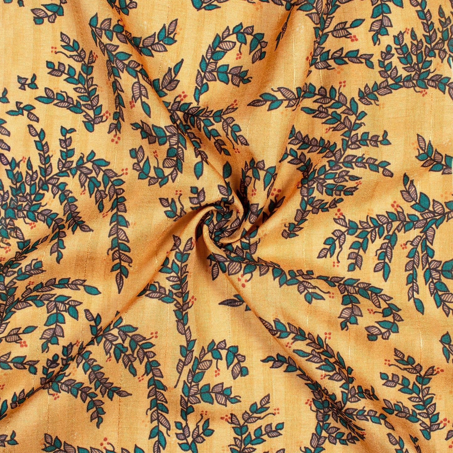 Dark Cream And Green Madhuvanii Pattern Digital Print Art Tusser Silk Fabric