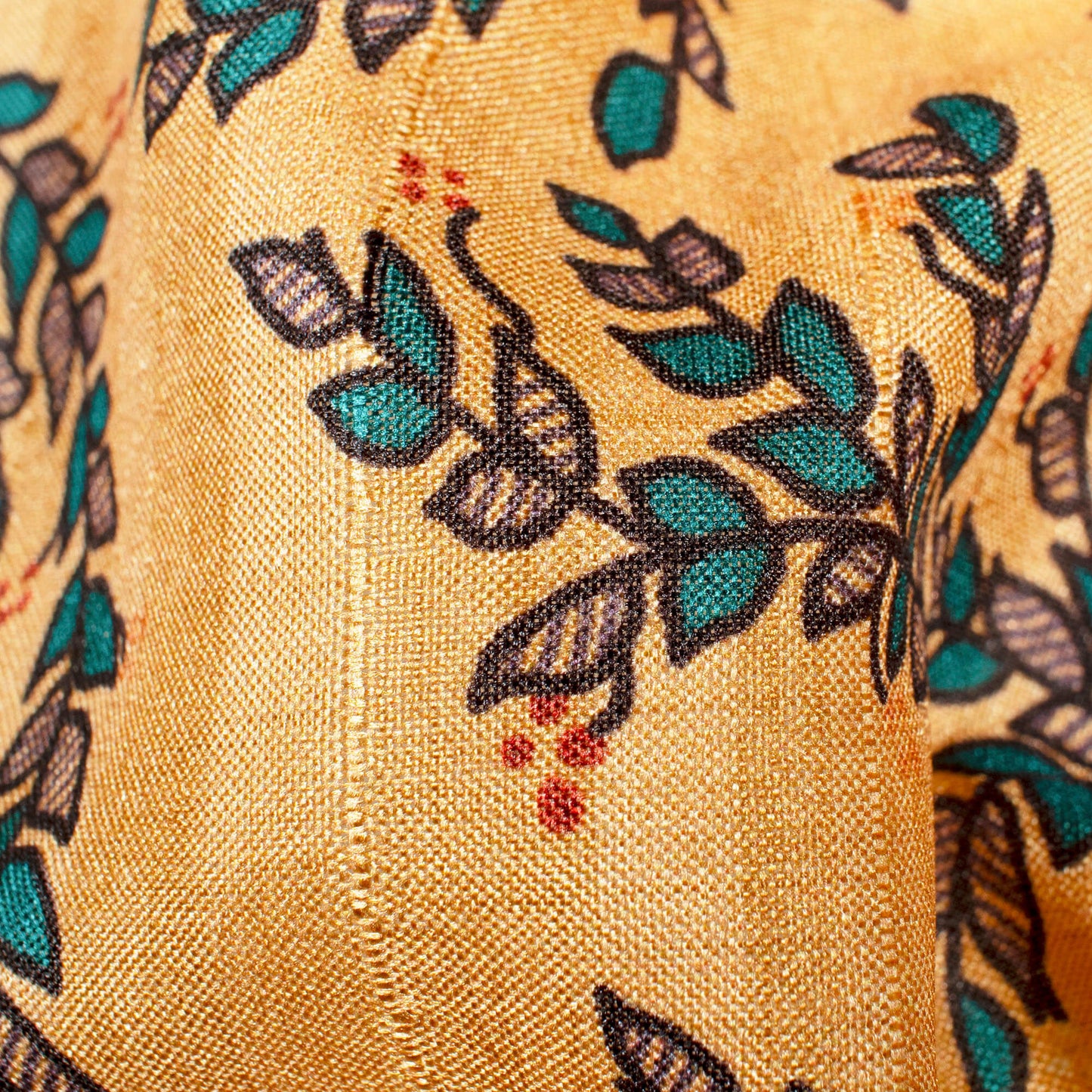 Dark Cream And Green Madhubani Pattern Digital Print Art Tussar Silk Fabric