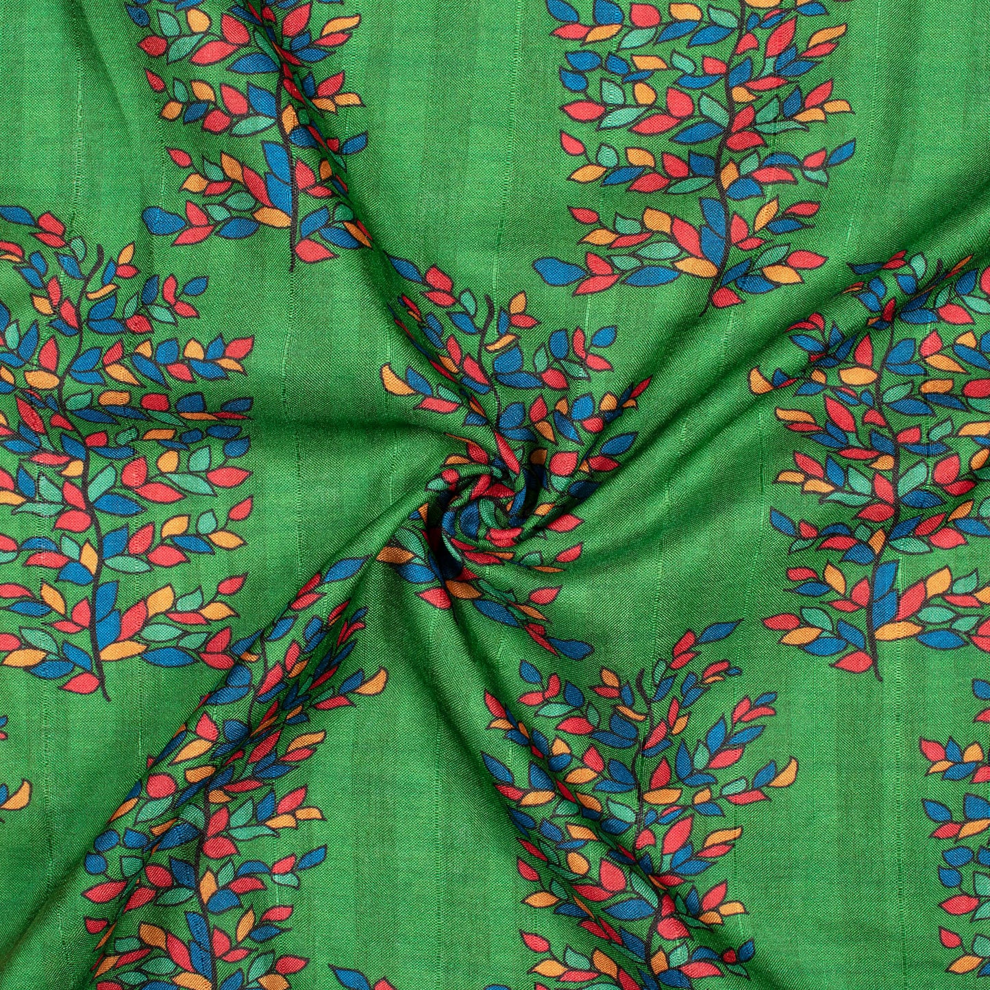 Forest Green And Royal Blue Madhubani Pattern Digital Print Art Tussar Silk Fabric