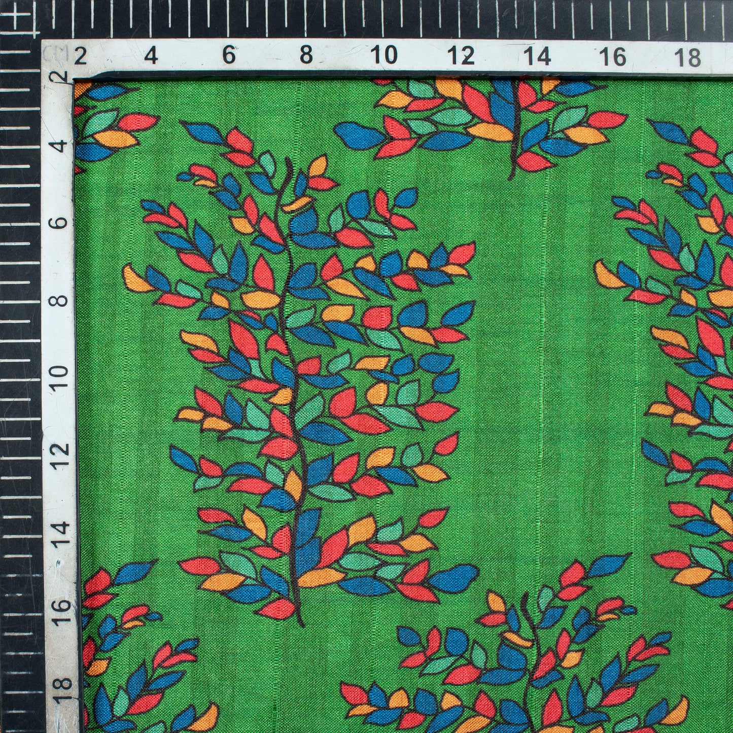Forest Green And Royal Blue Madhuvanii Pattern Digital Print Art Tusser Silk Fabric