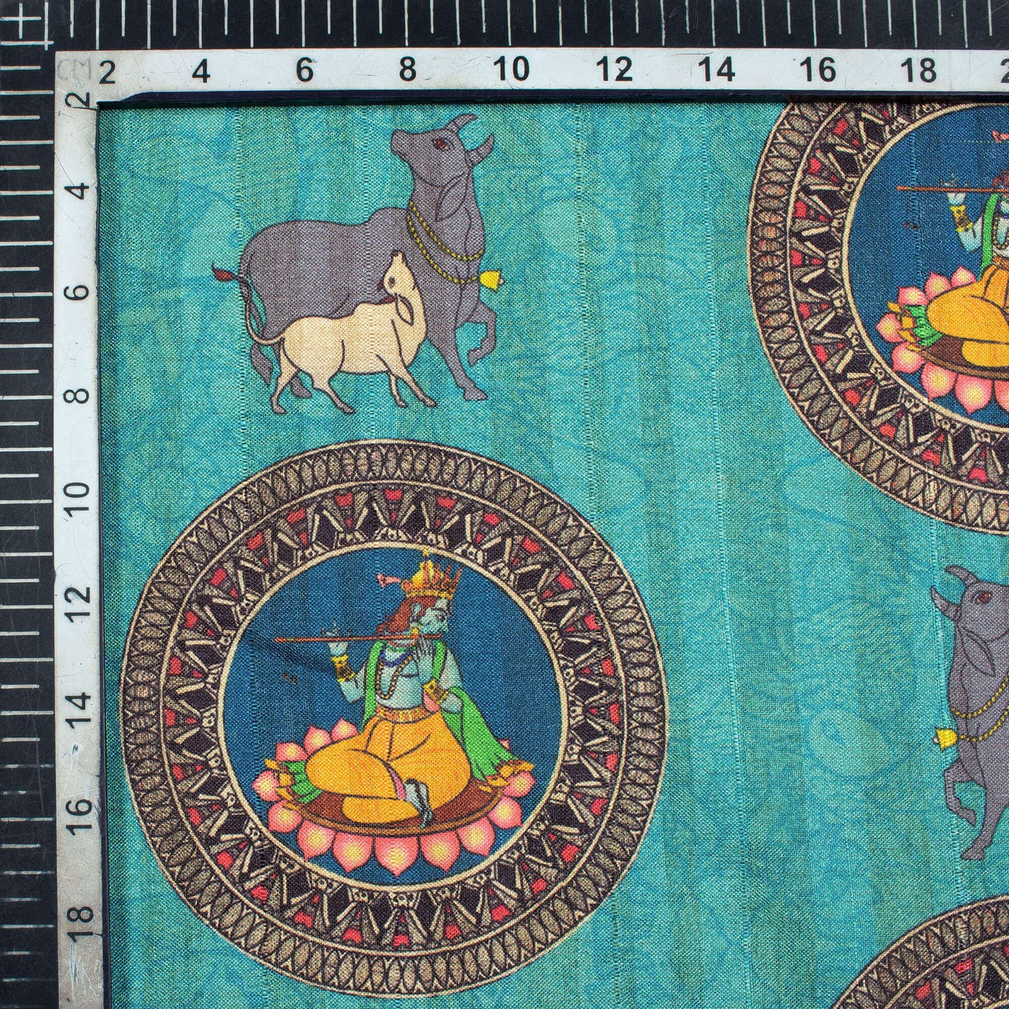 Sky Blue And Grey Madhubani Pattern Digital Print Art Tussar Silk Fabric