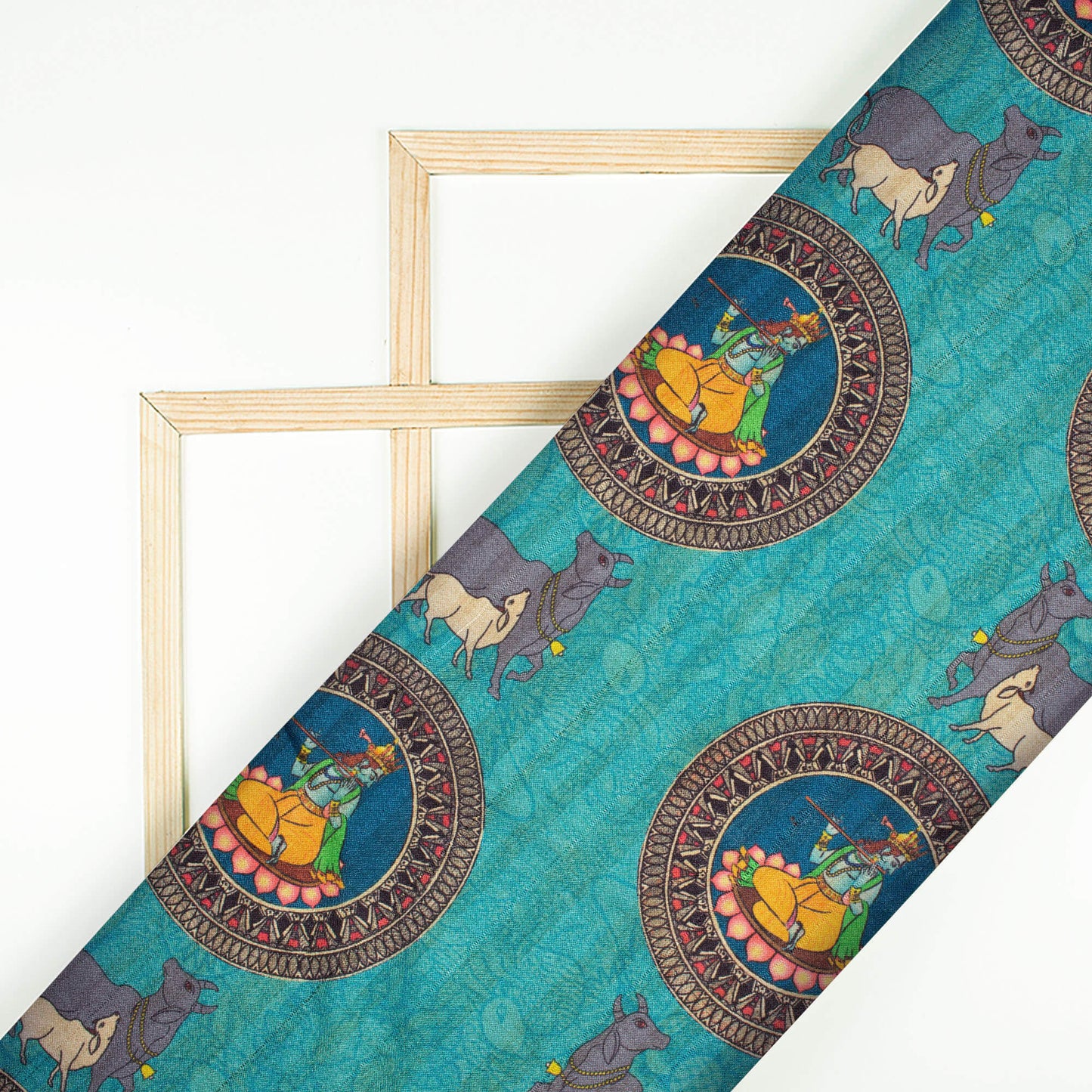 Sky Blue And Grey Madhuvanii Pattern Digital Print Art Tusser Silk Fabric