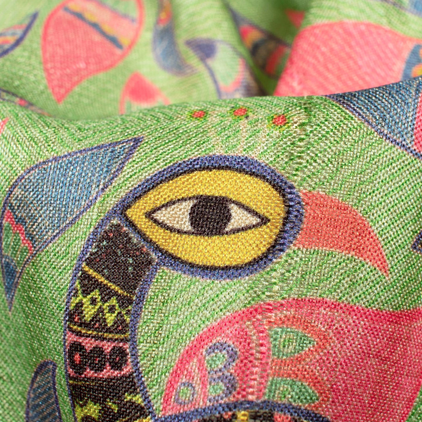 Pistachio Green And Purple Madhubani Pattern Digital Print Art Tusser Silk Fabric - Fabcurate