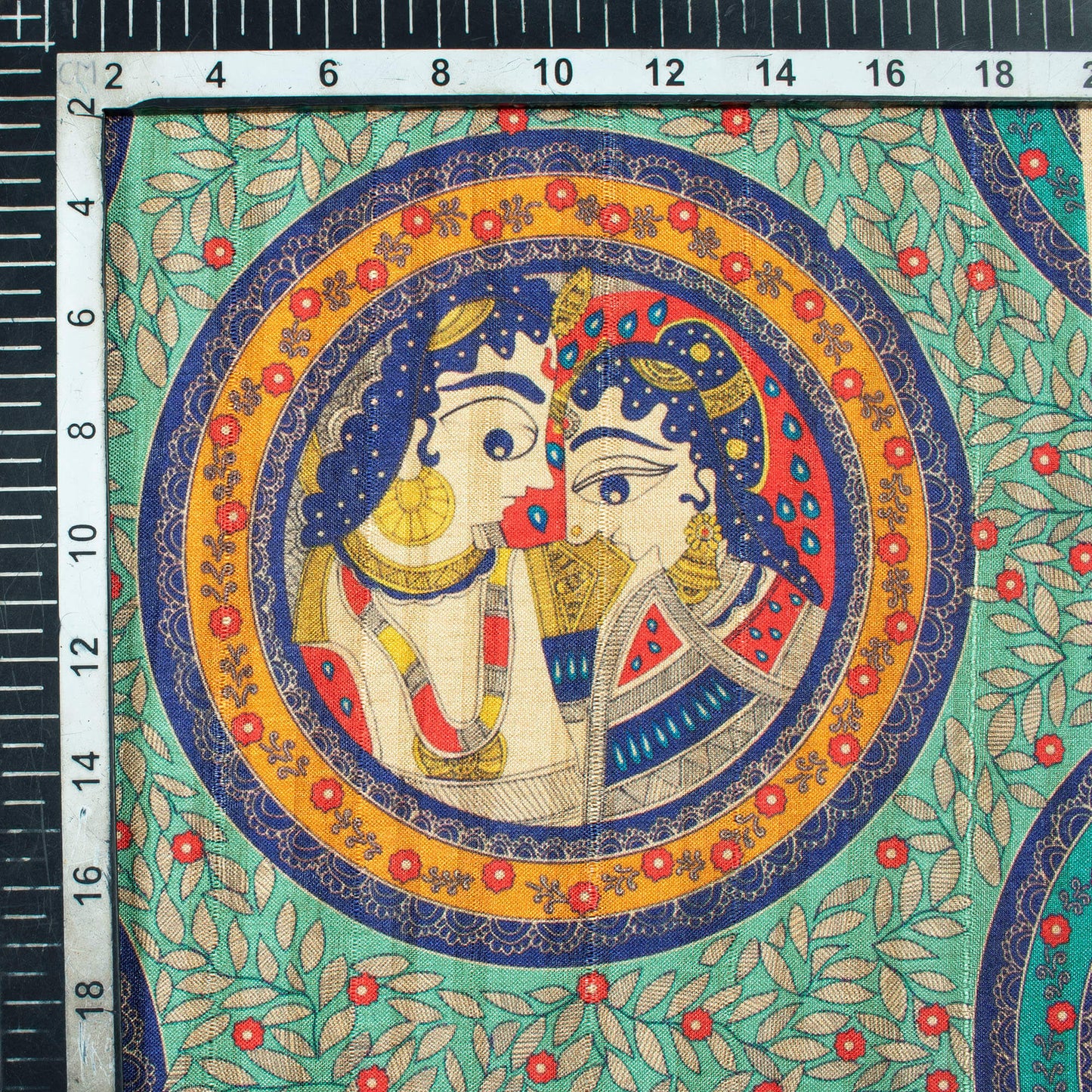 Celeste Green And Royal Blue Madhuvanii Pattern Digital Print Art Tusser Silk Fabric