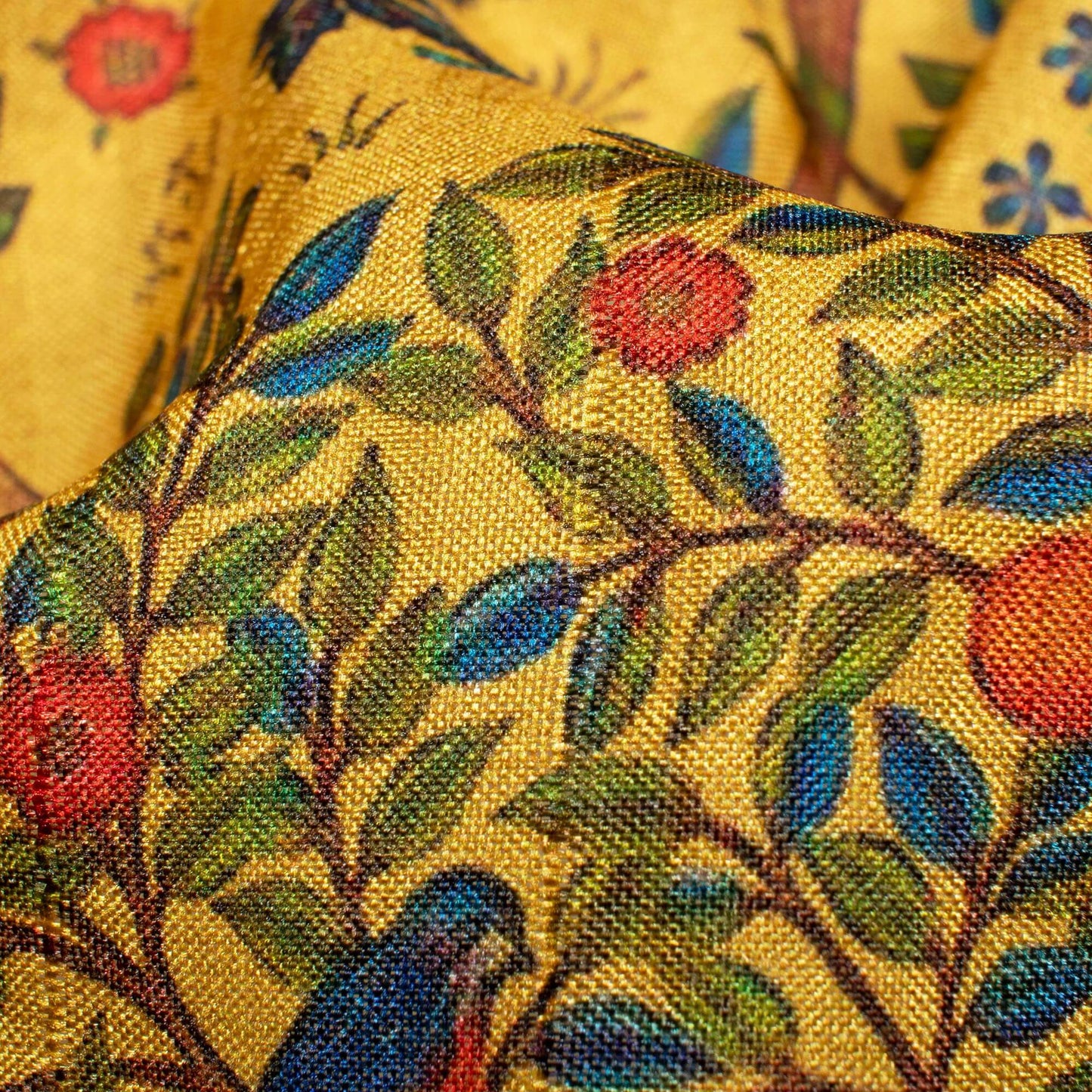Fleaxen Yellow And Orange Madhuvanii Pattern Digital Print Art Tusser Silk Fabric