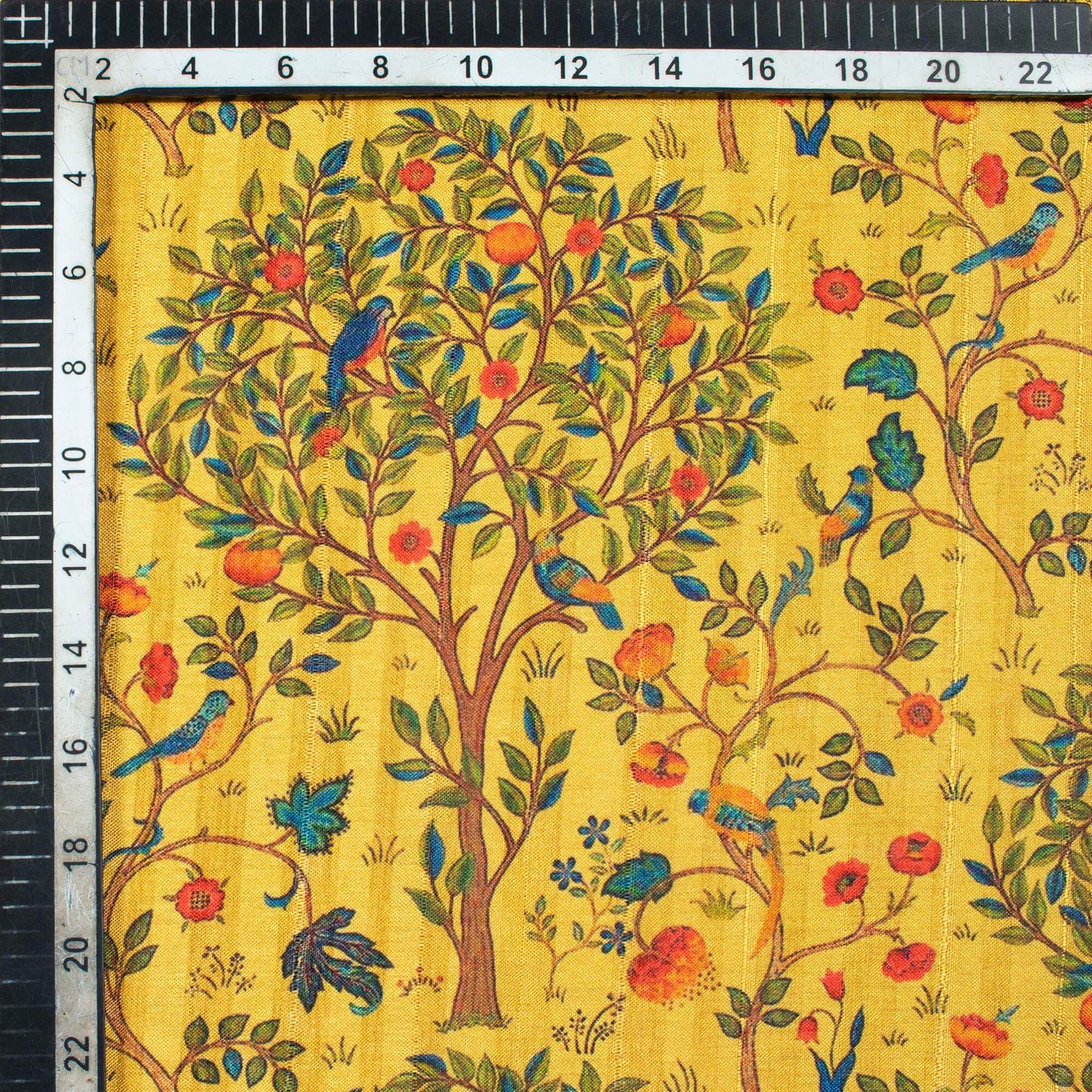 Fleaxen Yellow And Orange Madhubani Pattern Digital Print Art Tussar Silk Fabric