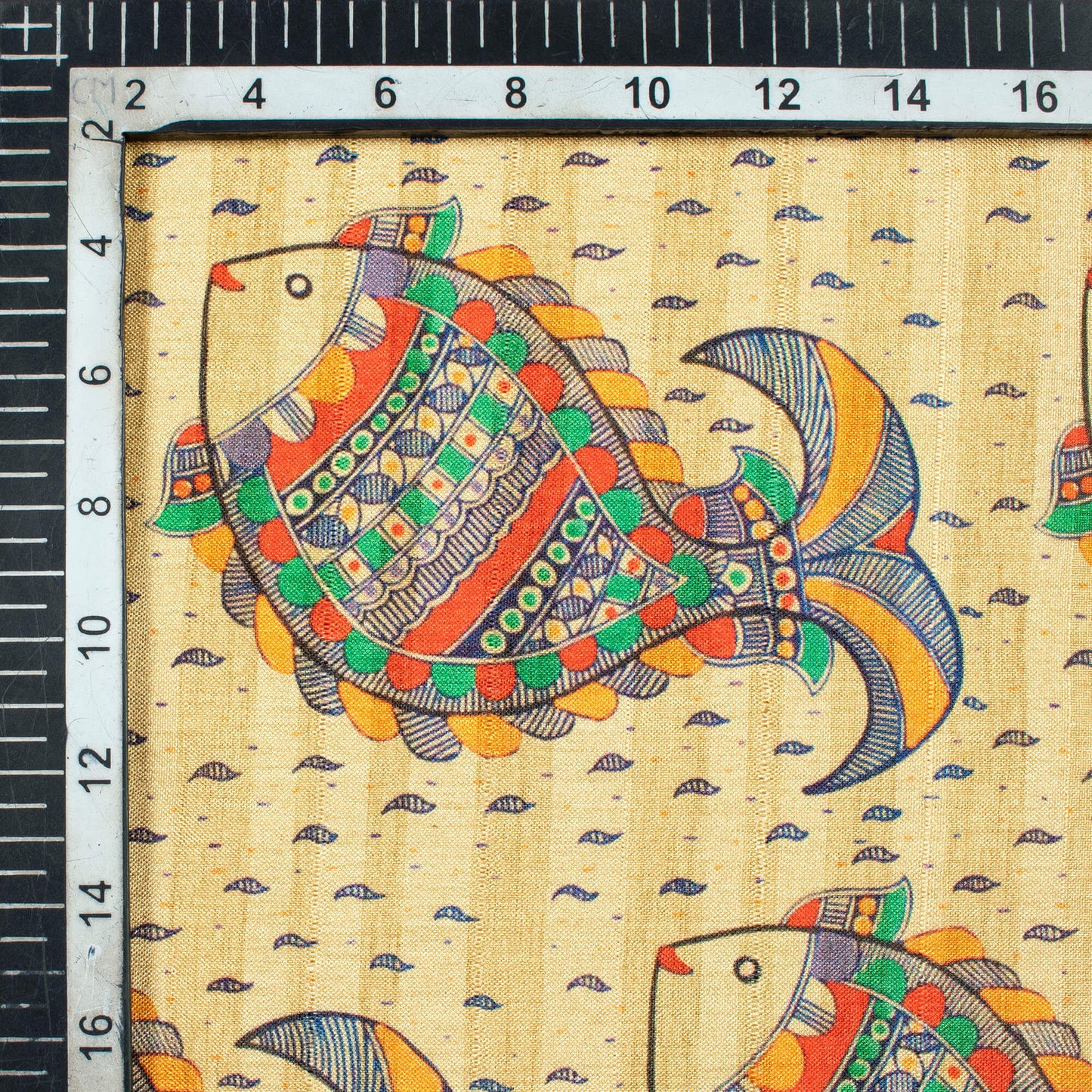 Beige And Royal Blue Madhuvanii Pattern Digital Print Art Tusser Silk Fabric