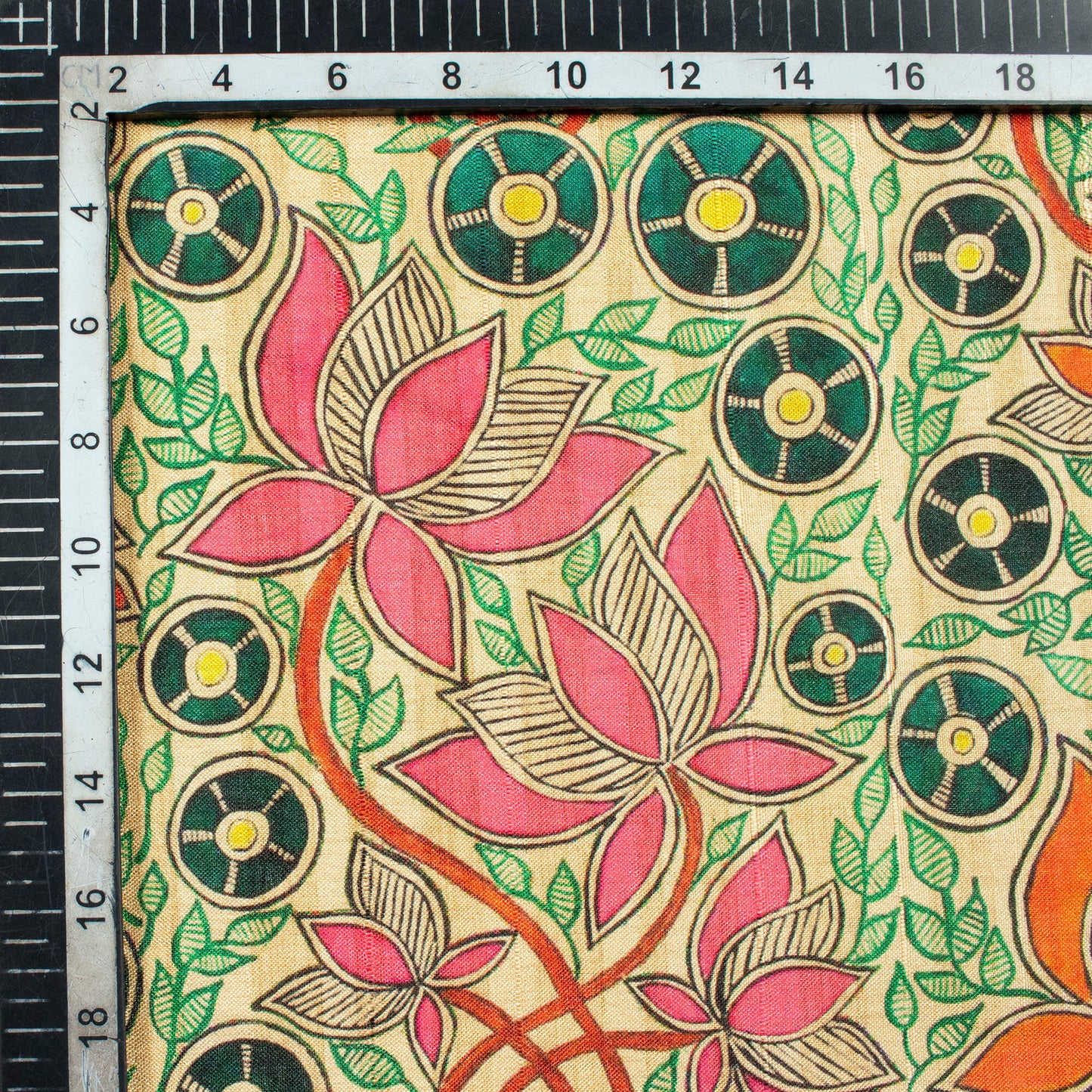 Pink And Orange Madhuvanii Pattern Digital Print Art Tusser Silk Fabric