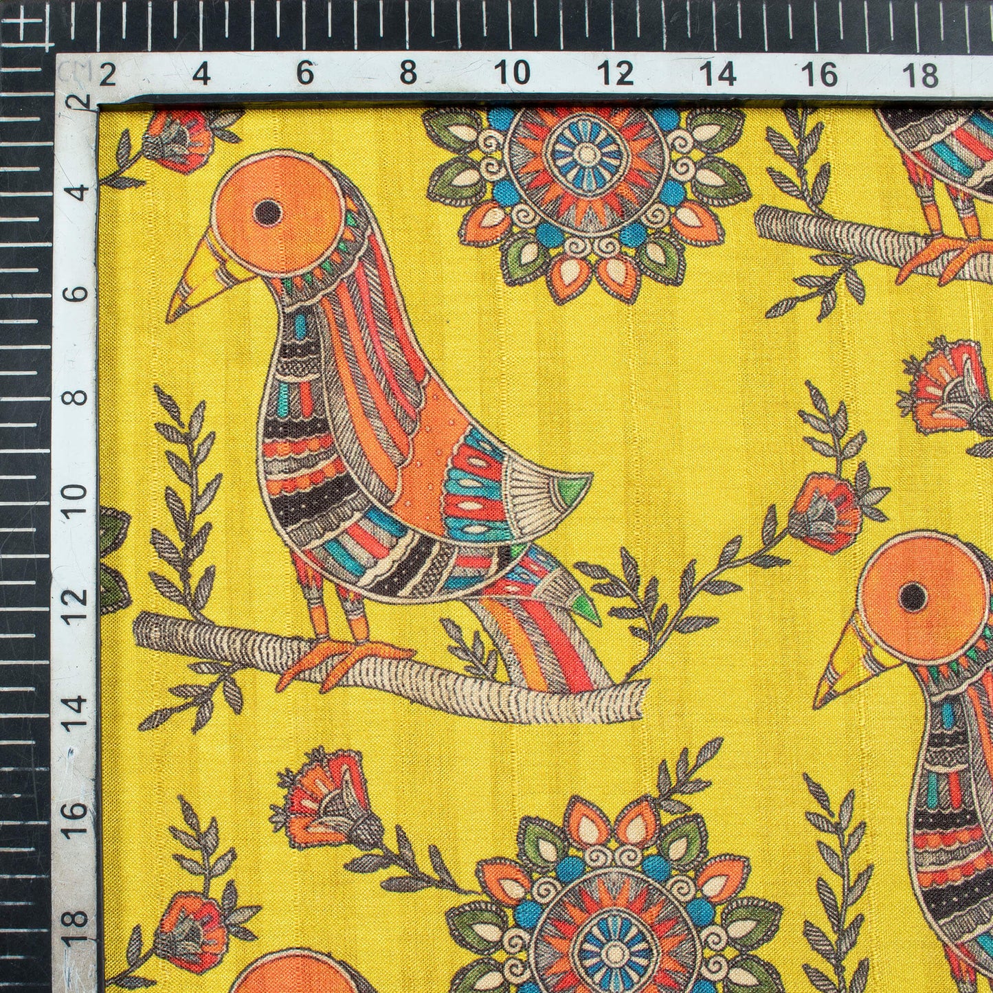 Yellow And Orange Madhuvanii Pattern Digital Print Art Tusser Silk Fabric
