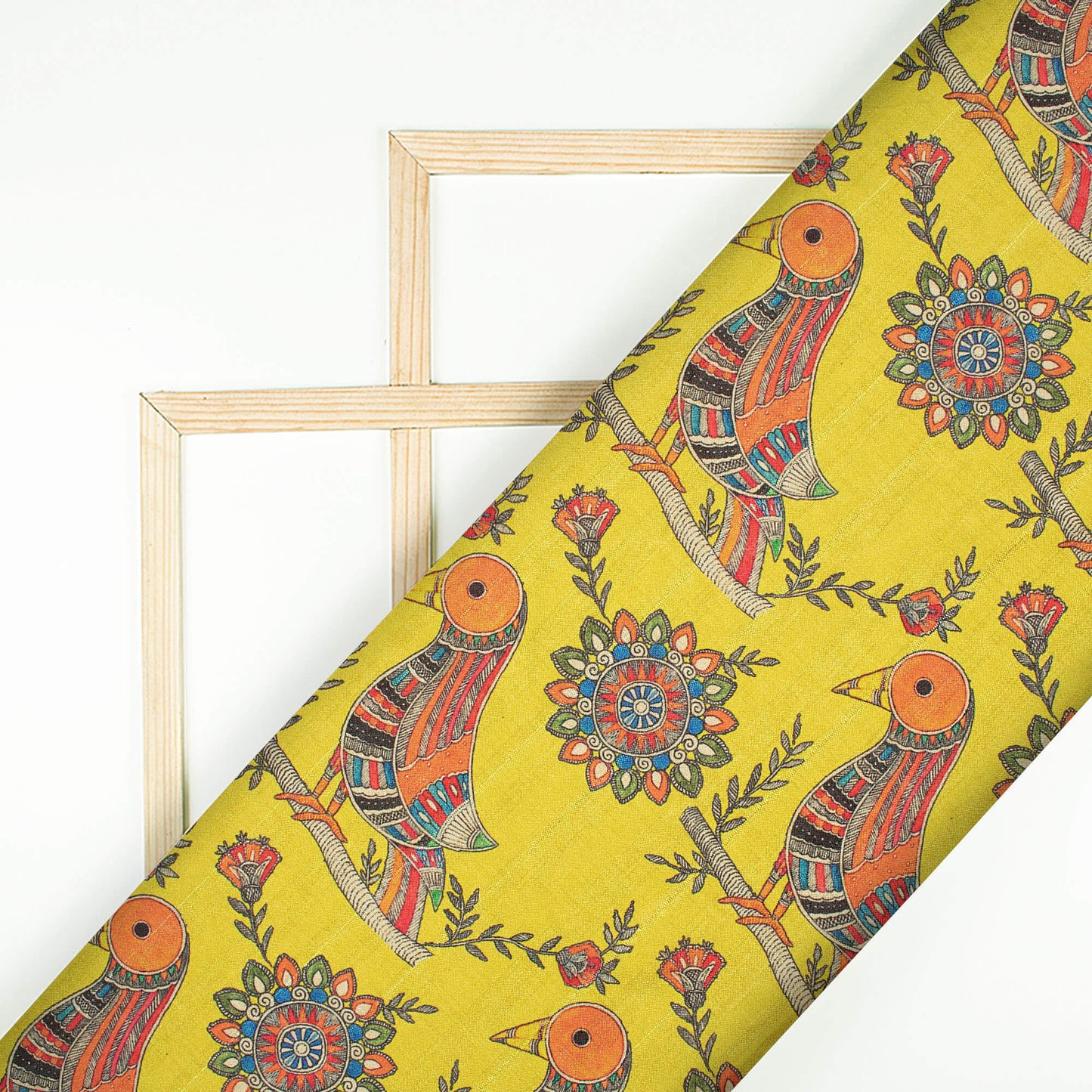 Yellow And Orange Madhuvanii Pattern Digital Print Art Tusser Silk Fabric