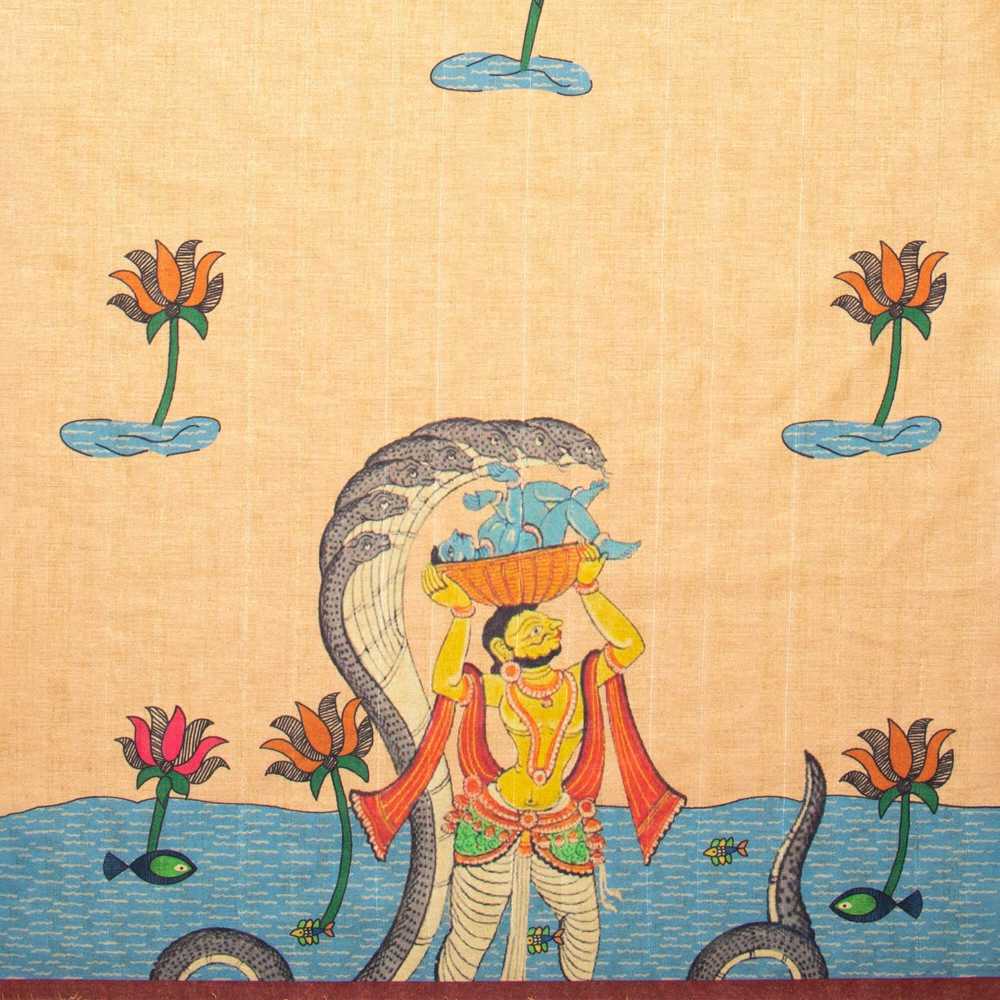 Sand Beige And Maya Blue Madhuvanii Pattern Digital Print Art Tusser Silk Fabric