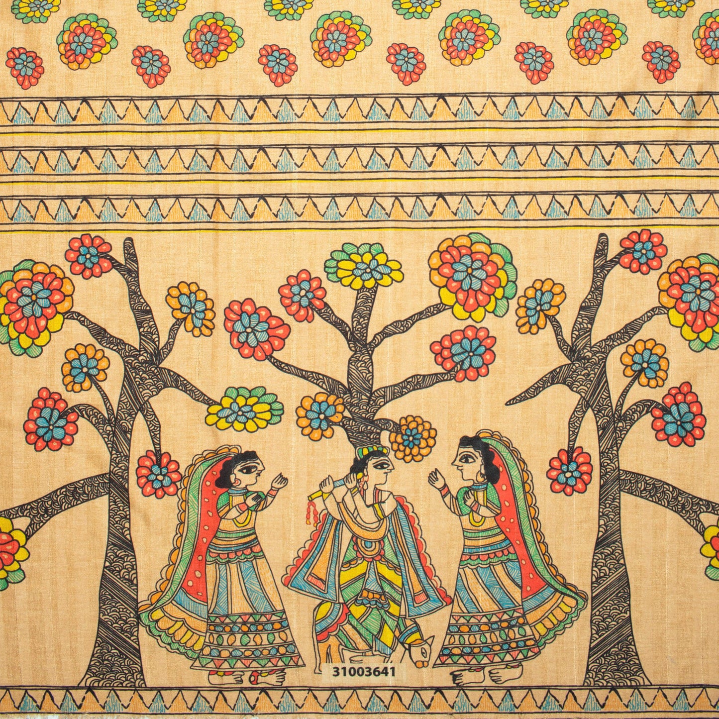 Sepia Beige And Red Madhuvanii Pattern Digital Print Art Tusser Silk Fabric