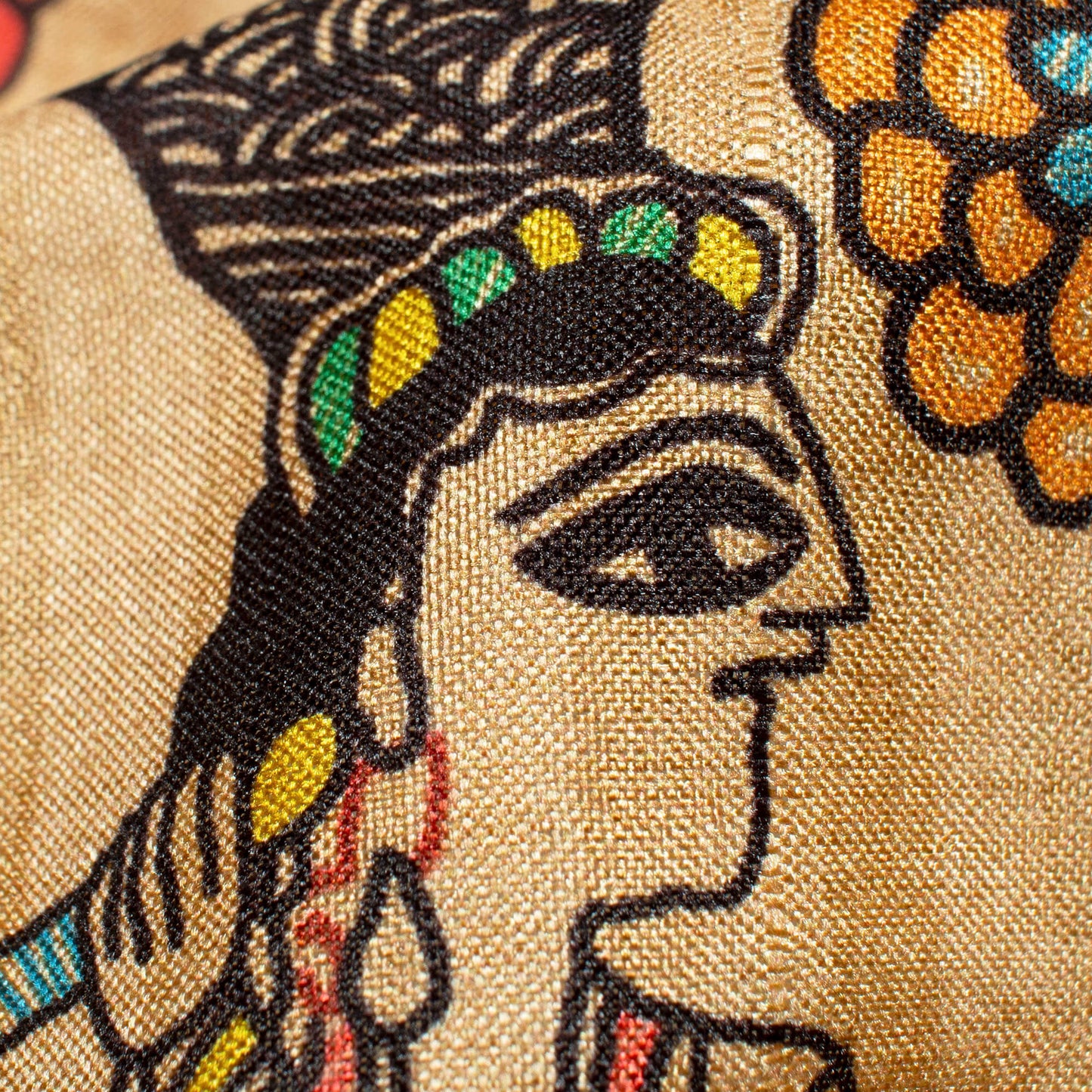 Sepia Beige And Red Madhubani Pattern Digital Print Art Tussar Silk Fabric