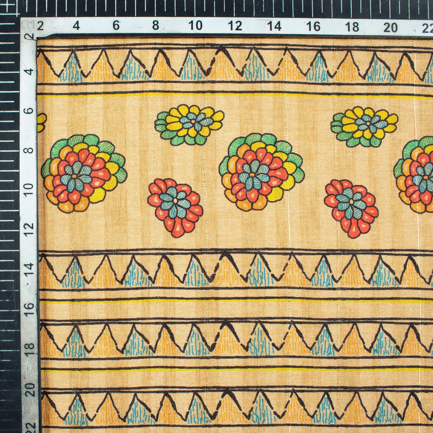 Sepia Beige And Red Madhuvanii Pattern Digital Print Art Tusser Silk Fabric