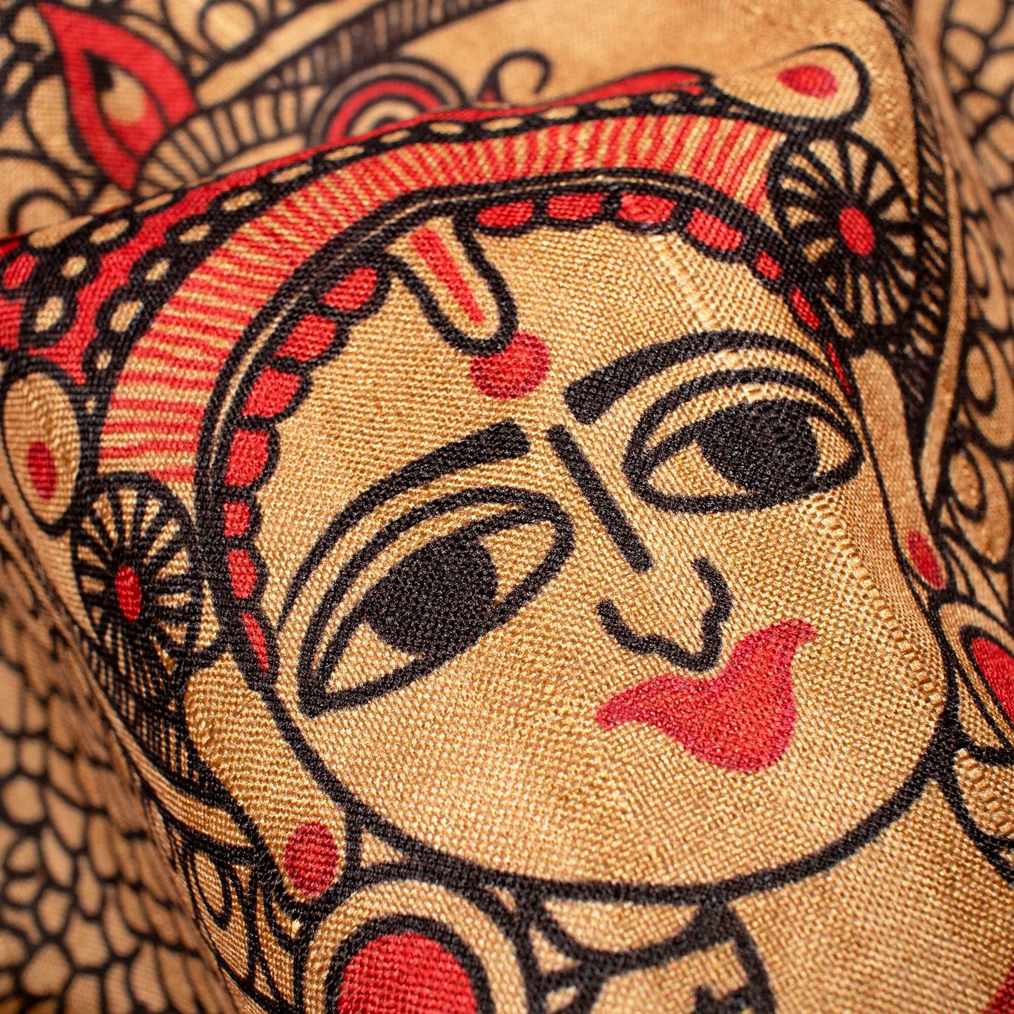 Copper Beige And Red Madhubani Pattern Digital Print Art Tussar Silk Fabric