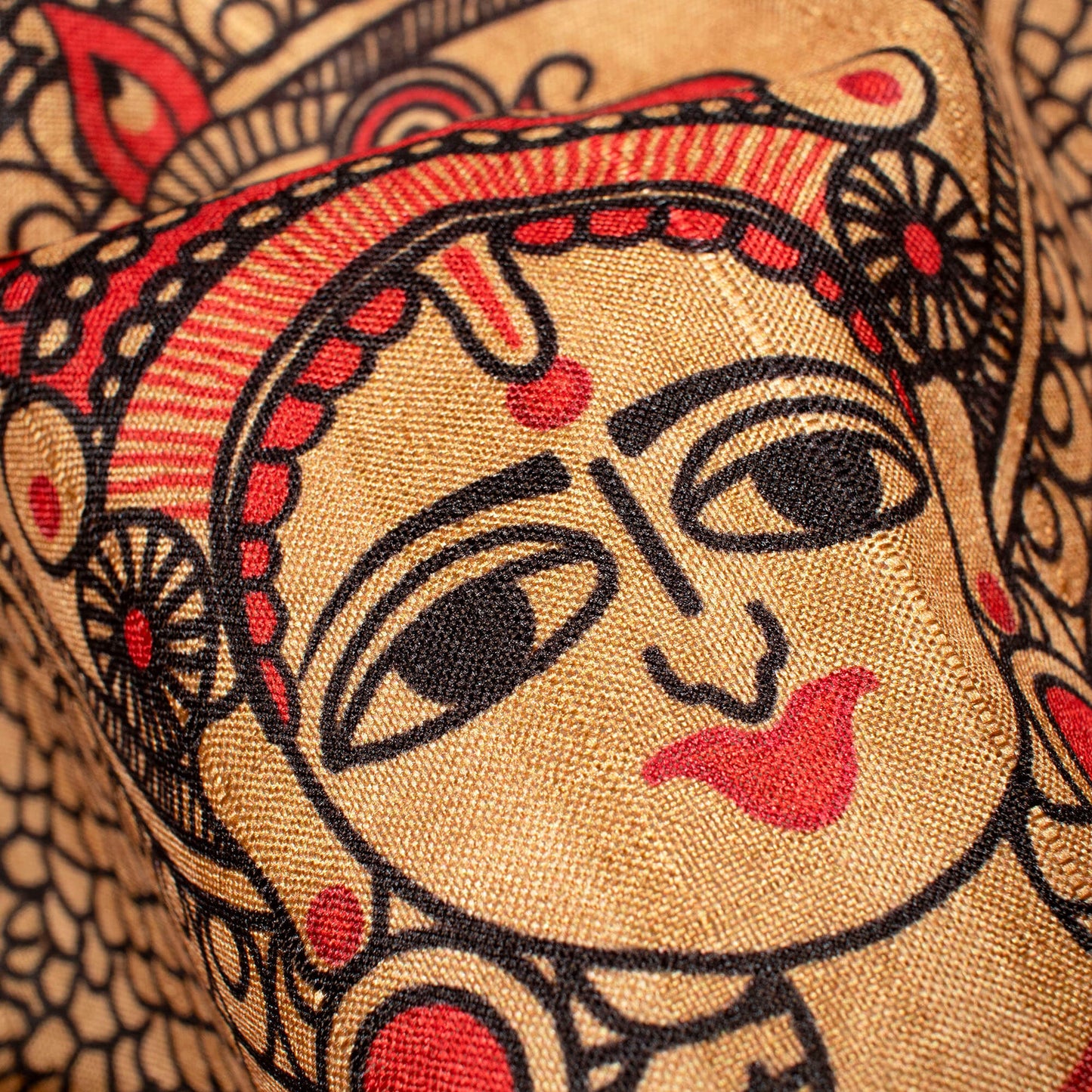 Copper Beige And Red Madhuvanii Pattern Digital Print Art Tusser Silk Fabric