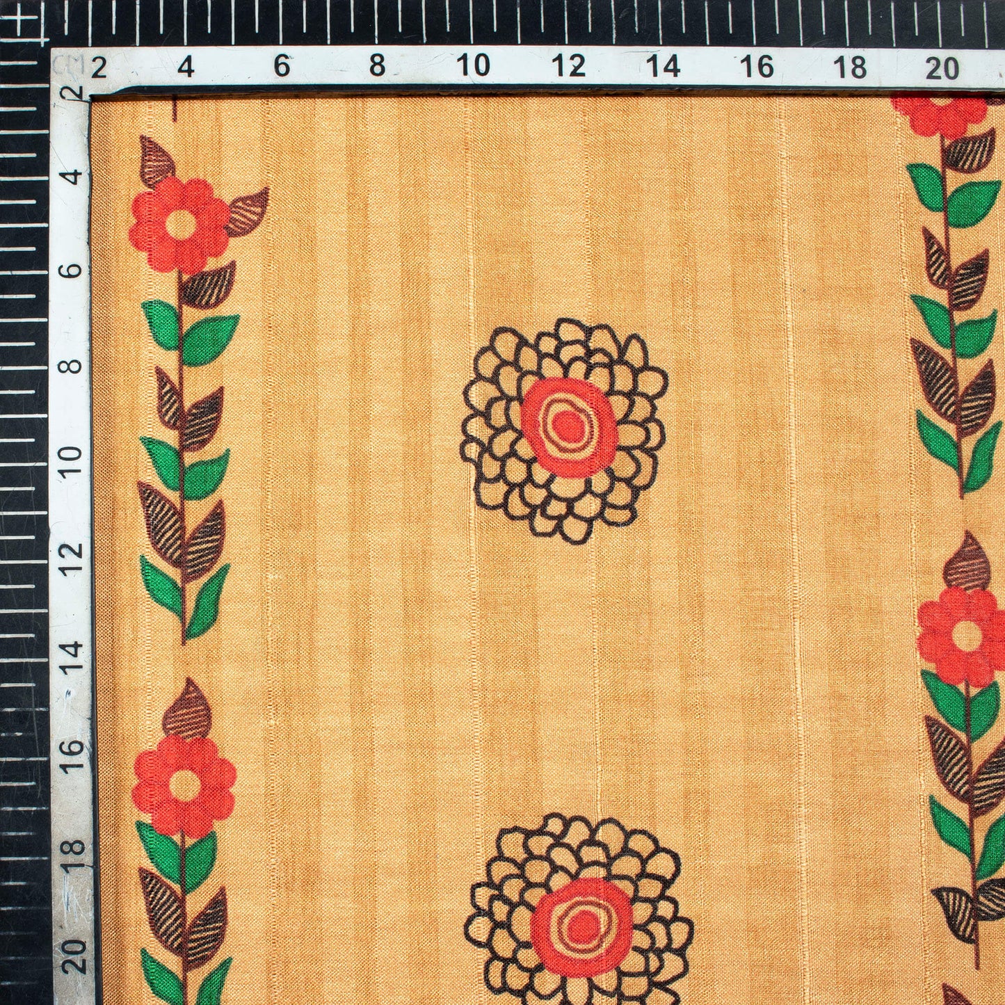 Copper Beige And Red Madhuvanii Pattern Digital Print Art Tusser Silk Fabric