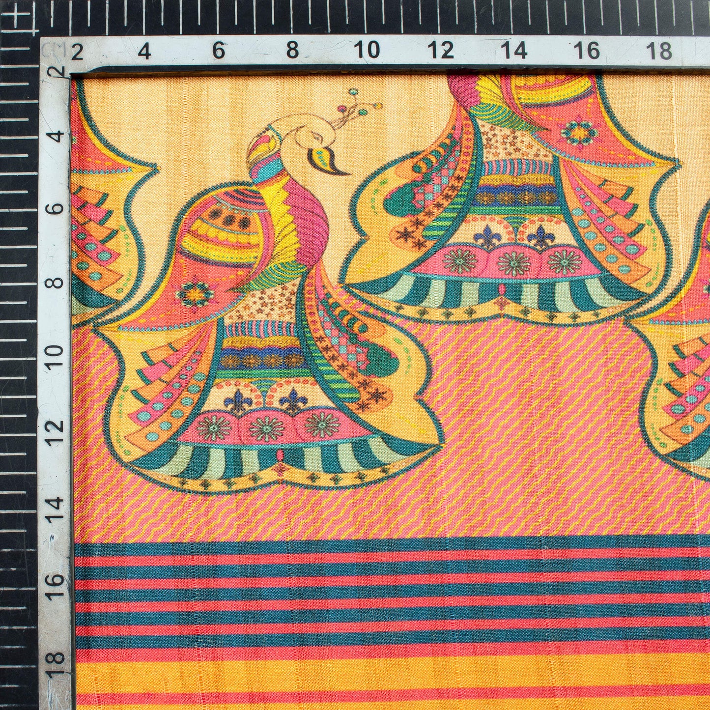 Beige And Brick Pink Madhubani Pattern Digital Print Art Tussar Silk Fabric