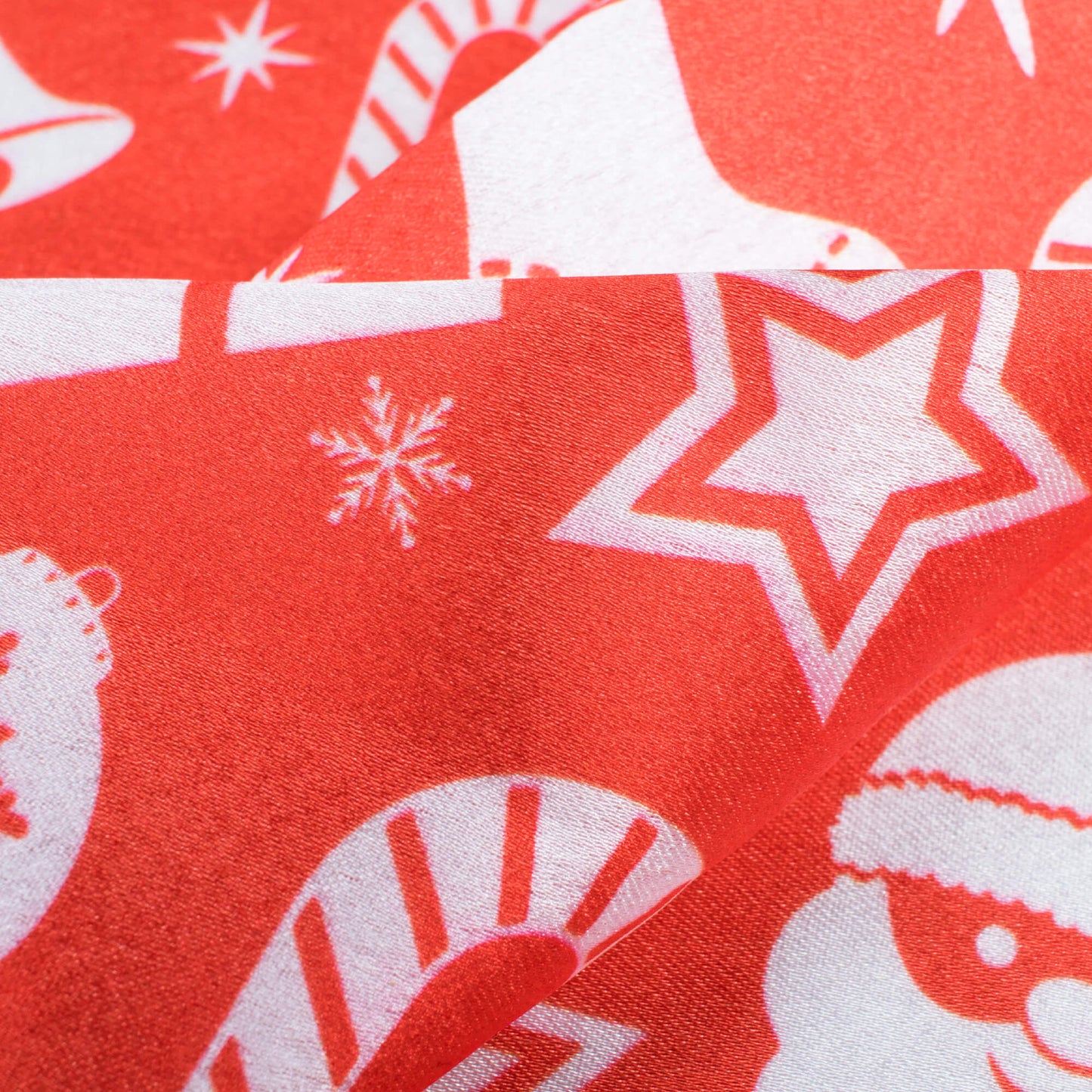 Red And White Christmas Pattern Digital Print Japan Satin Fabric - Fabcurate