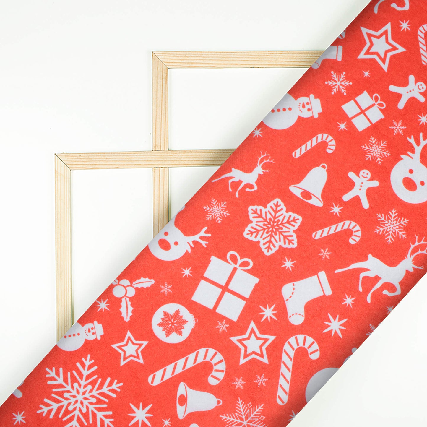 Red And White Christmas Pattern Digital Print Japan Satin Fabric - Fabcurate