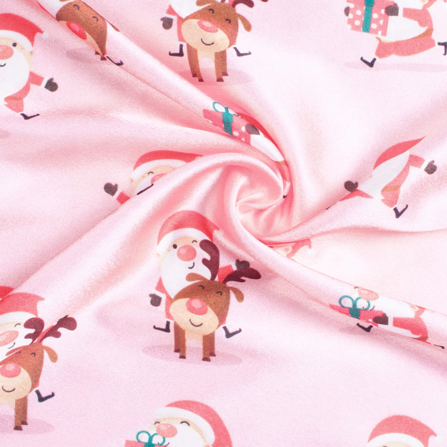 Pink And Red Christmas Pattern Digital Print Japan Satin Fabric - Fabcurate