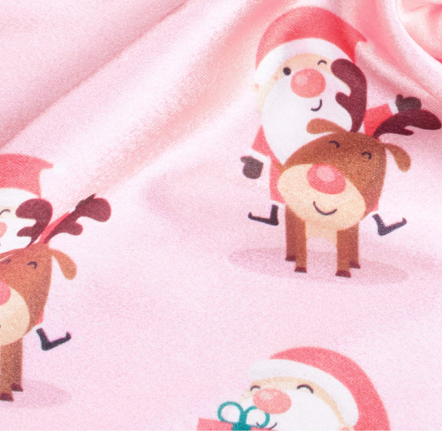 Pink And Red Christmas Pattern Digital Print Japan Satin Fabric - Fabcurate