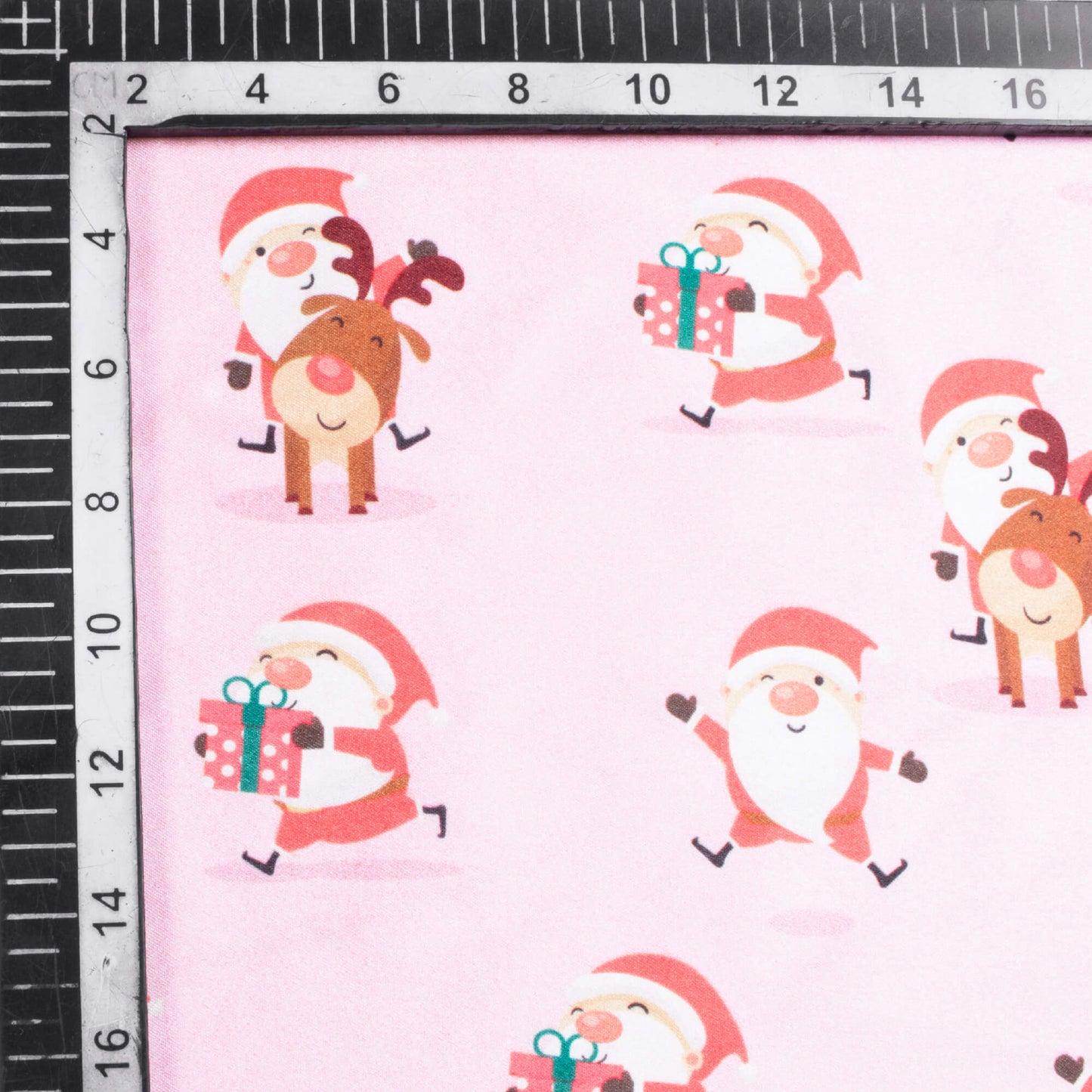 Pink And Red Christmas Pattern Digital Print Japan Satin Fabric - Fabcurate