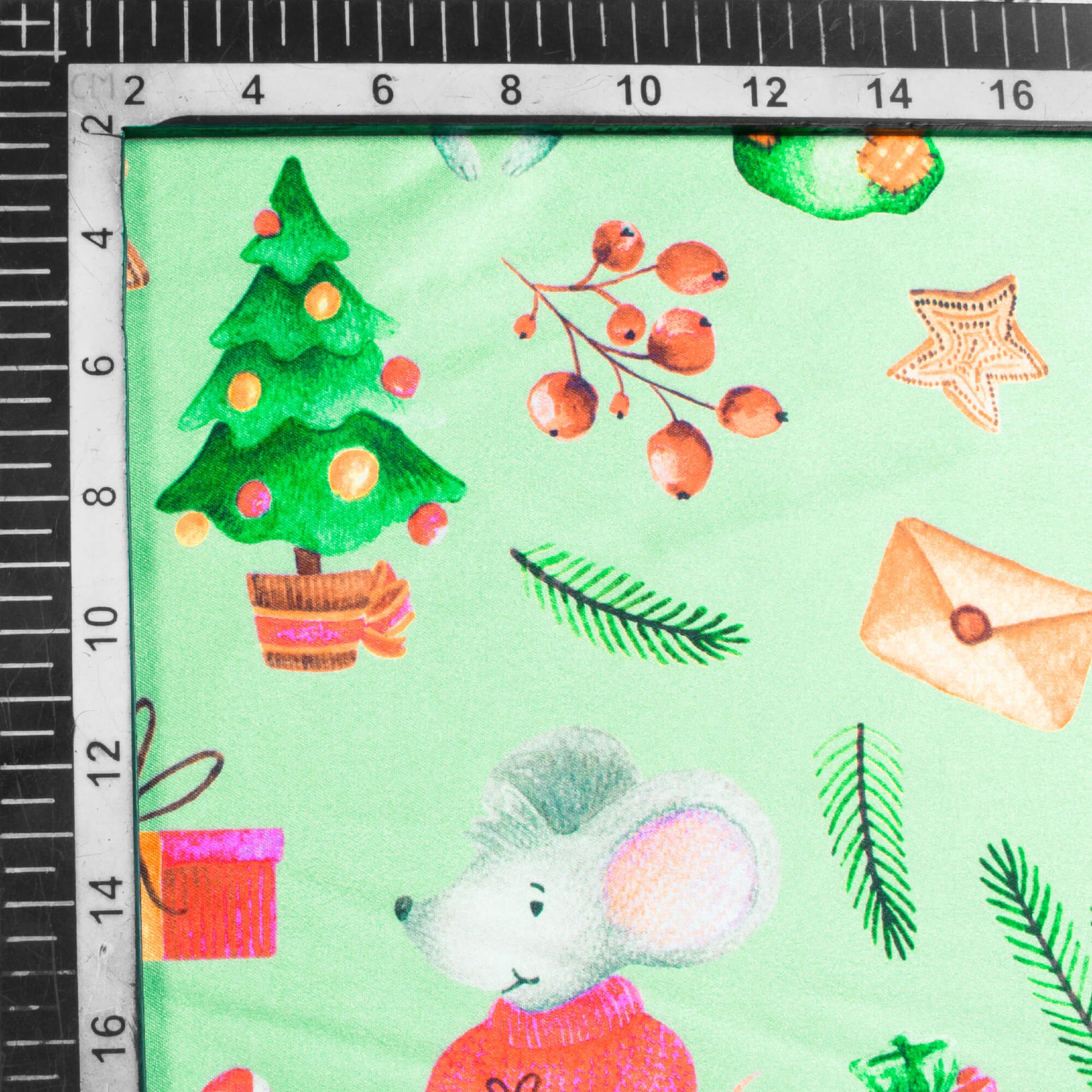 Paris Green And Red Christmas Pattern Digital Print Japan Satin Fabric - Fabcurate